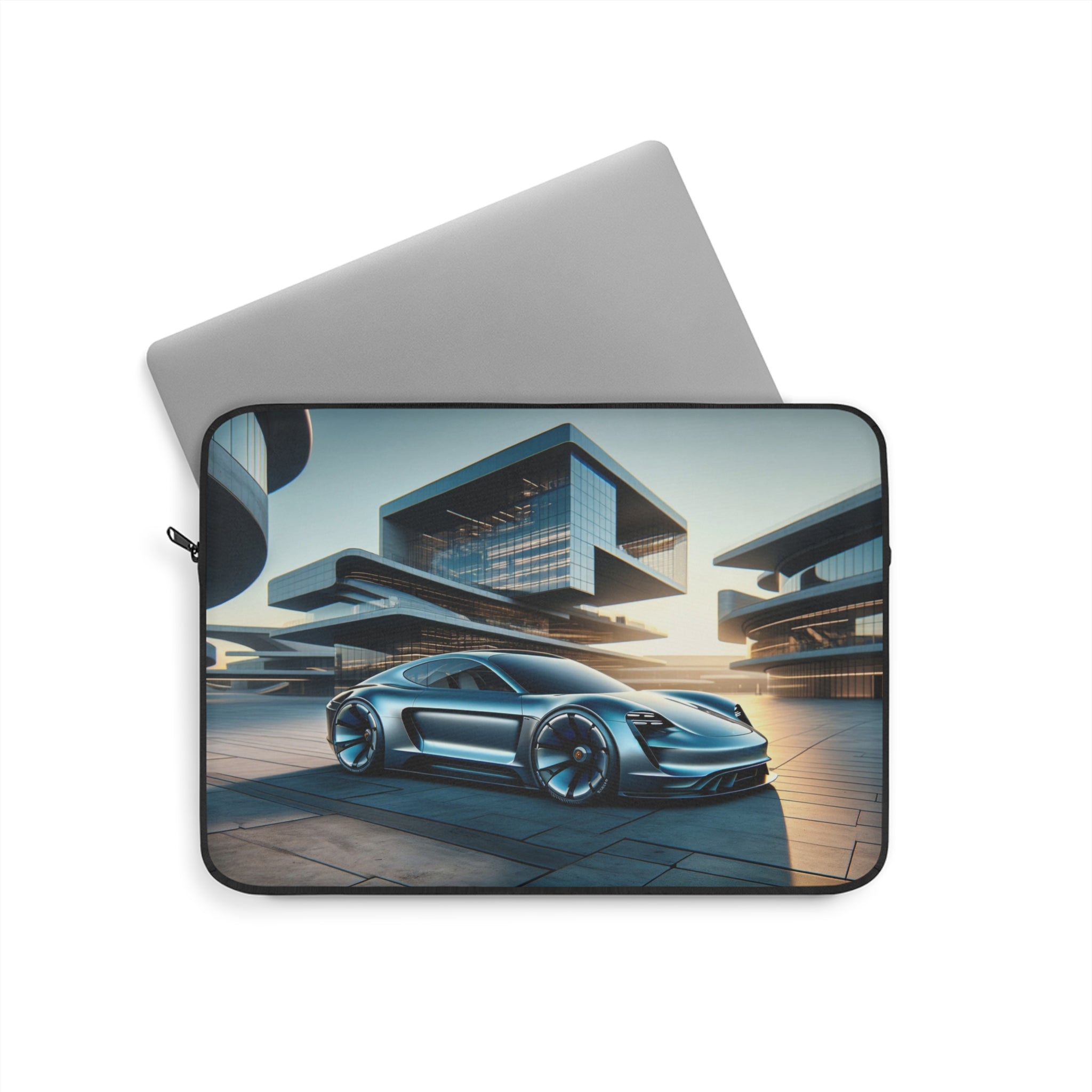 Blue car and buildings - Laptop Sleeve