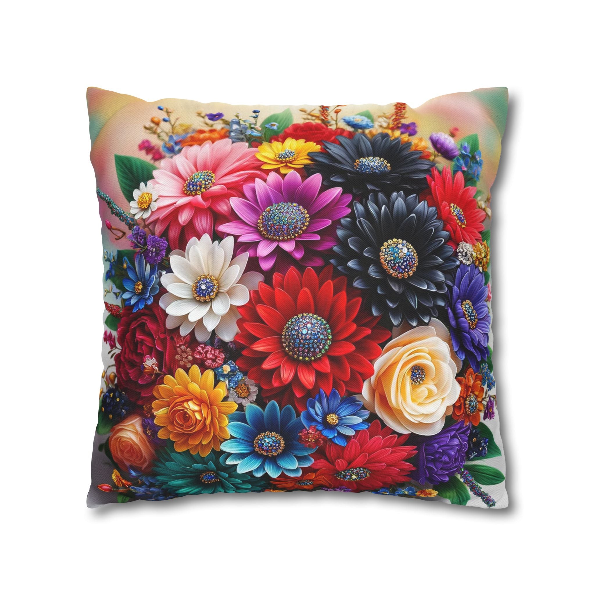 Colourful Bouquet (with diamonds) - Polyester Square Pillowcase