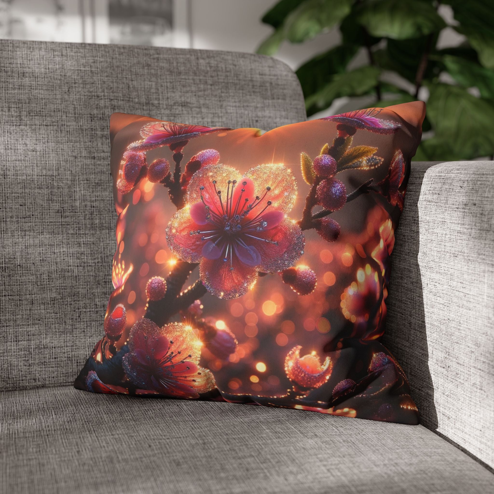 Pink diamond flowers (in sunset) - Suede Square Pillowcase