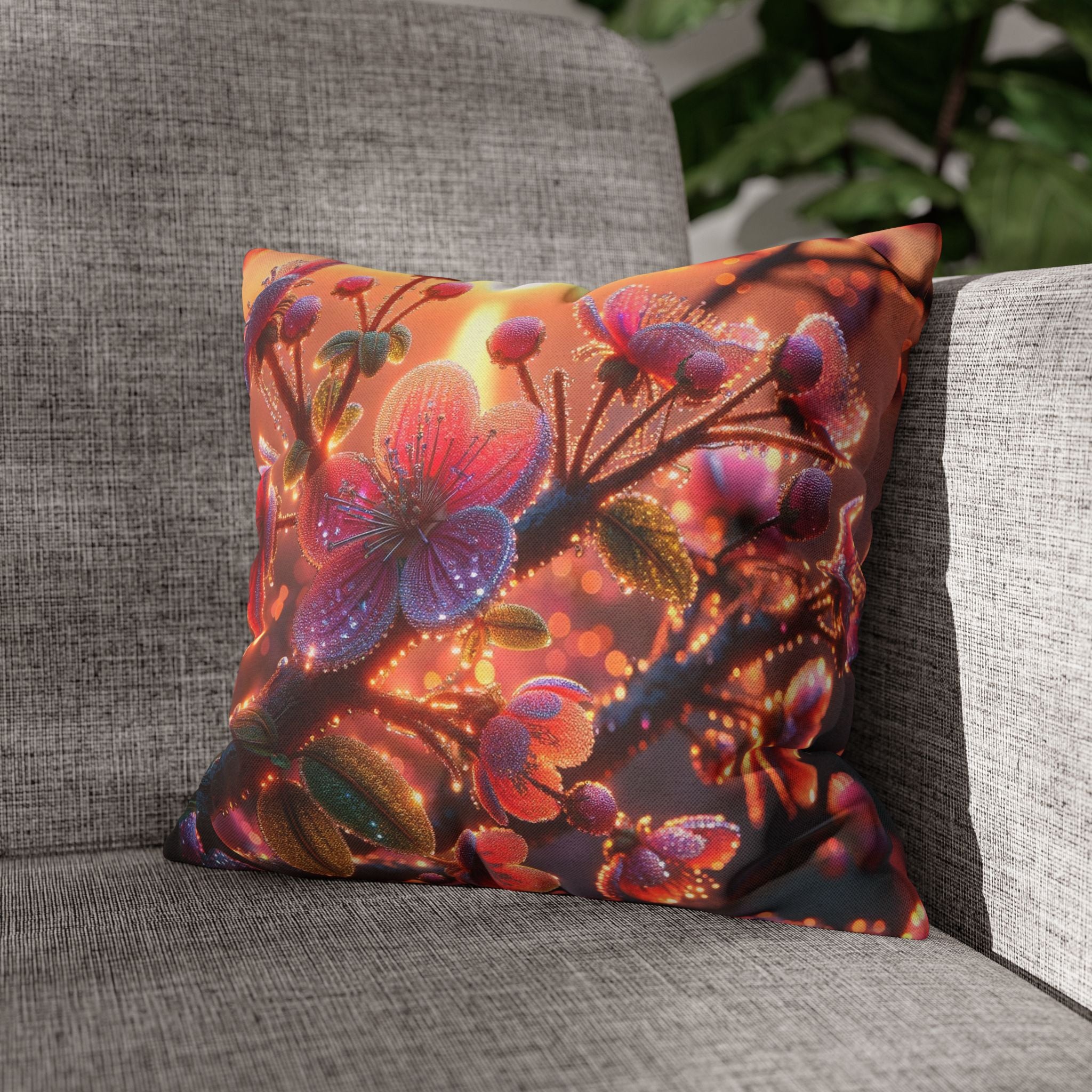 Multiple sized Pink flowers - Polyester Square Pillowcase
