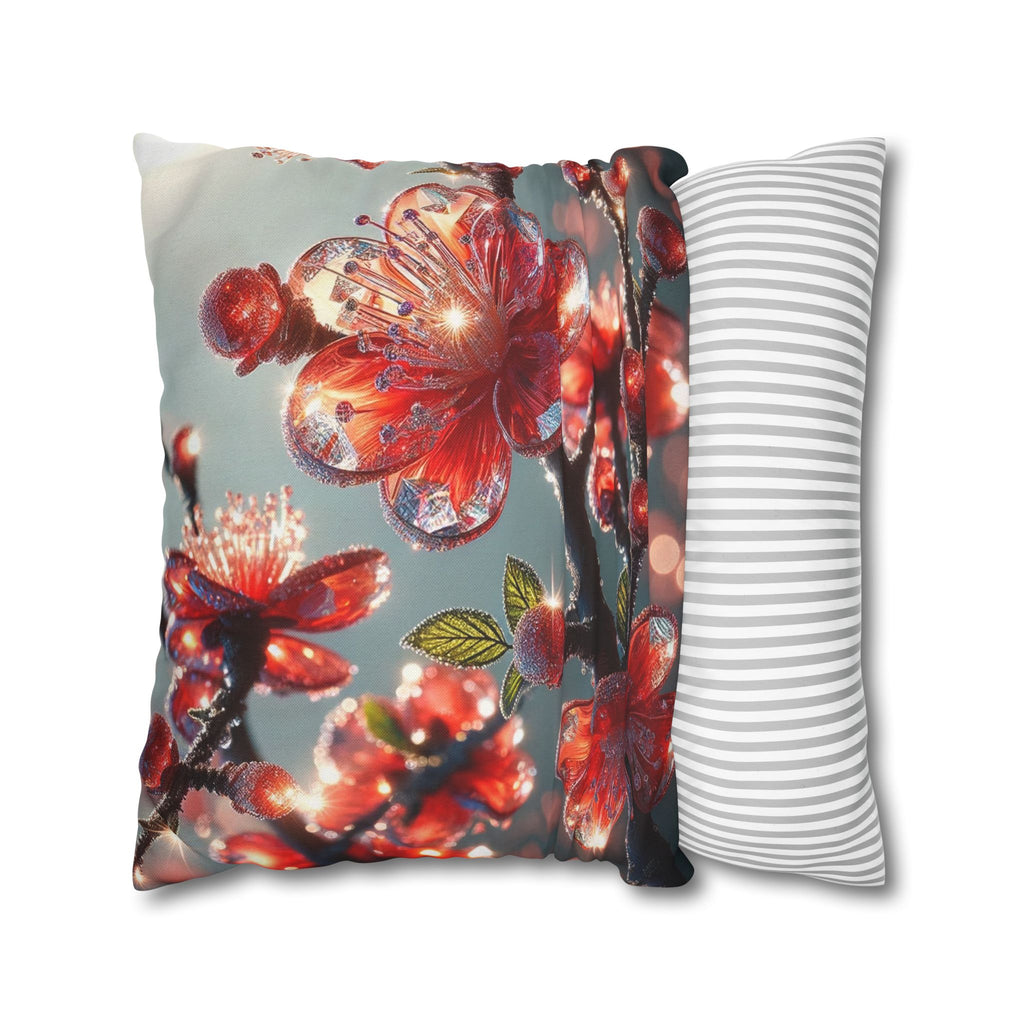 Diamond-red flowers - Polyester Square Pillowcase