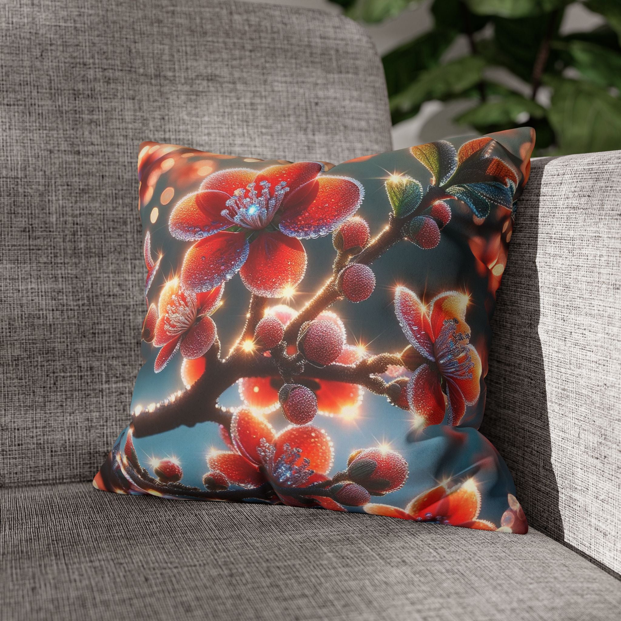 Red diamond flowers (in sun rise) - Suede Square Pillowcase