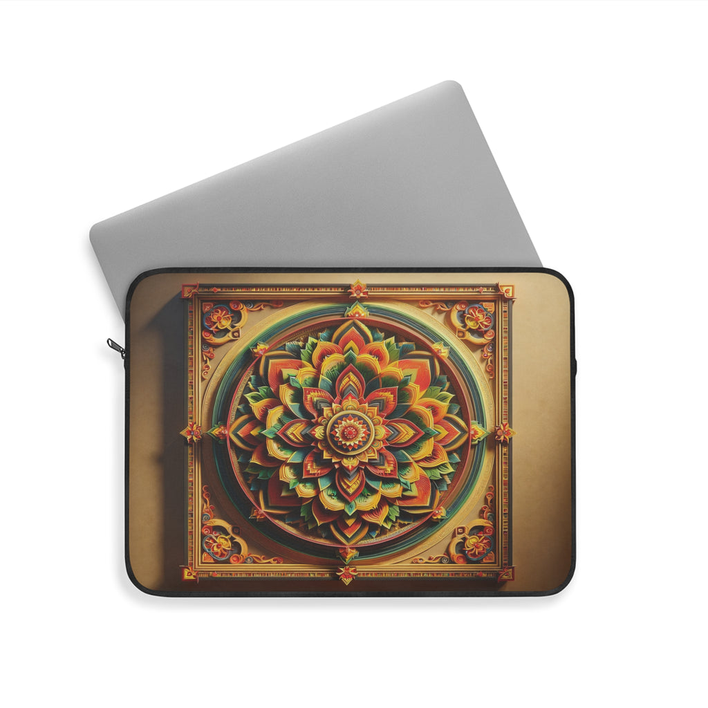 Green-yellow-red, 3D Mandala with shadow - Laptop Sleeve