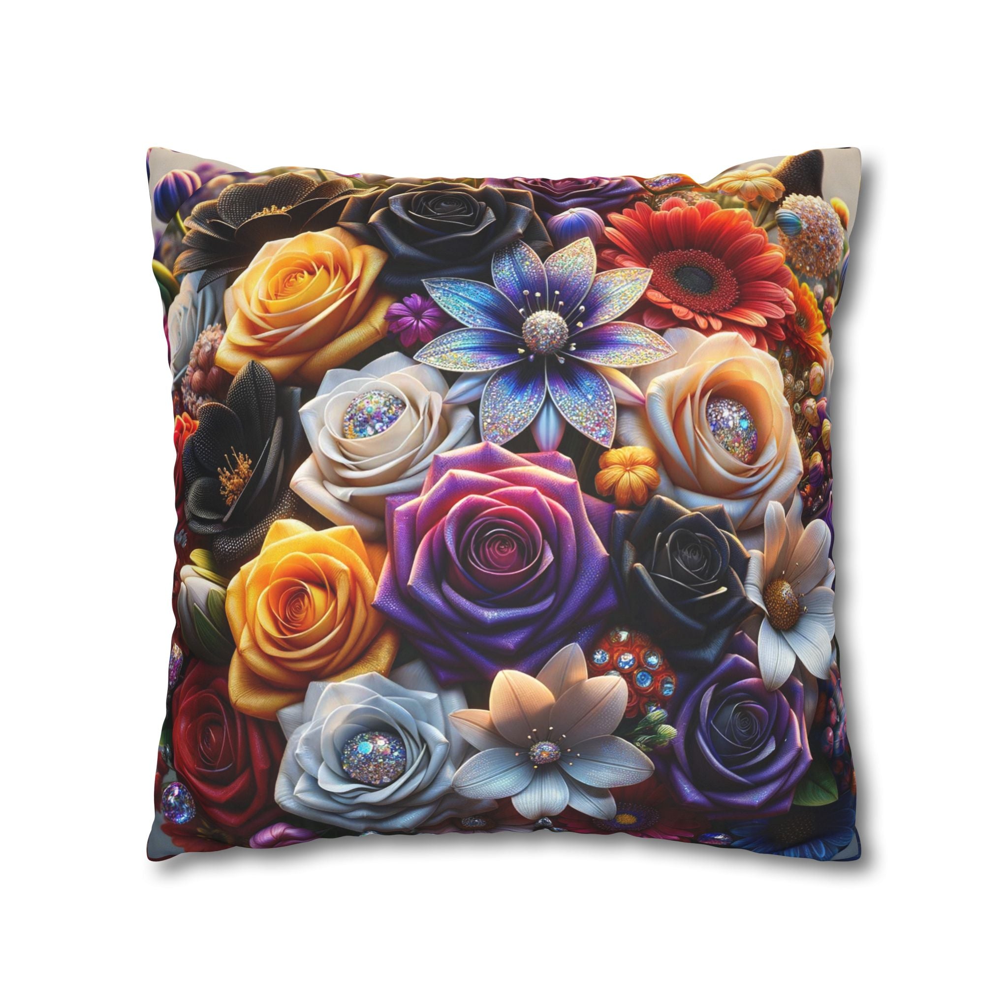Colourful Bouquet of big flowers- Suede Square Pillowcase