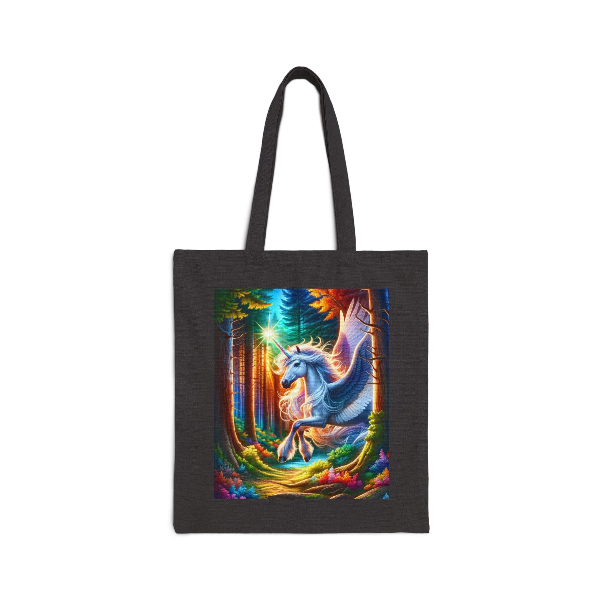 Whimsical Unicorn in enchanted forest - Cotton Canvas Tote Bag