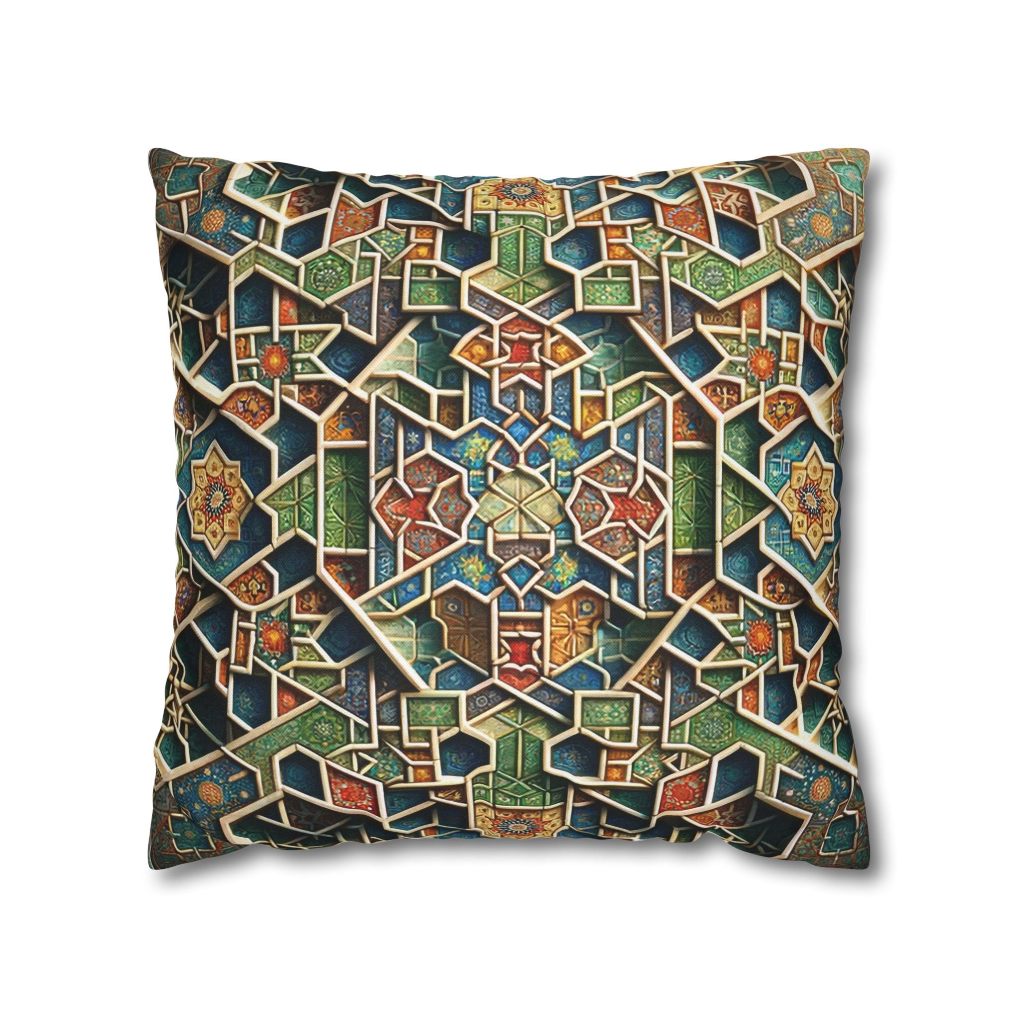 Persian art, orange-green - Polyester Square Pillowcase
