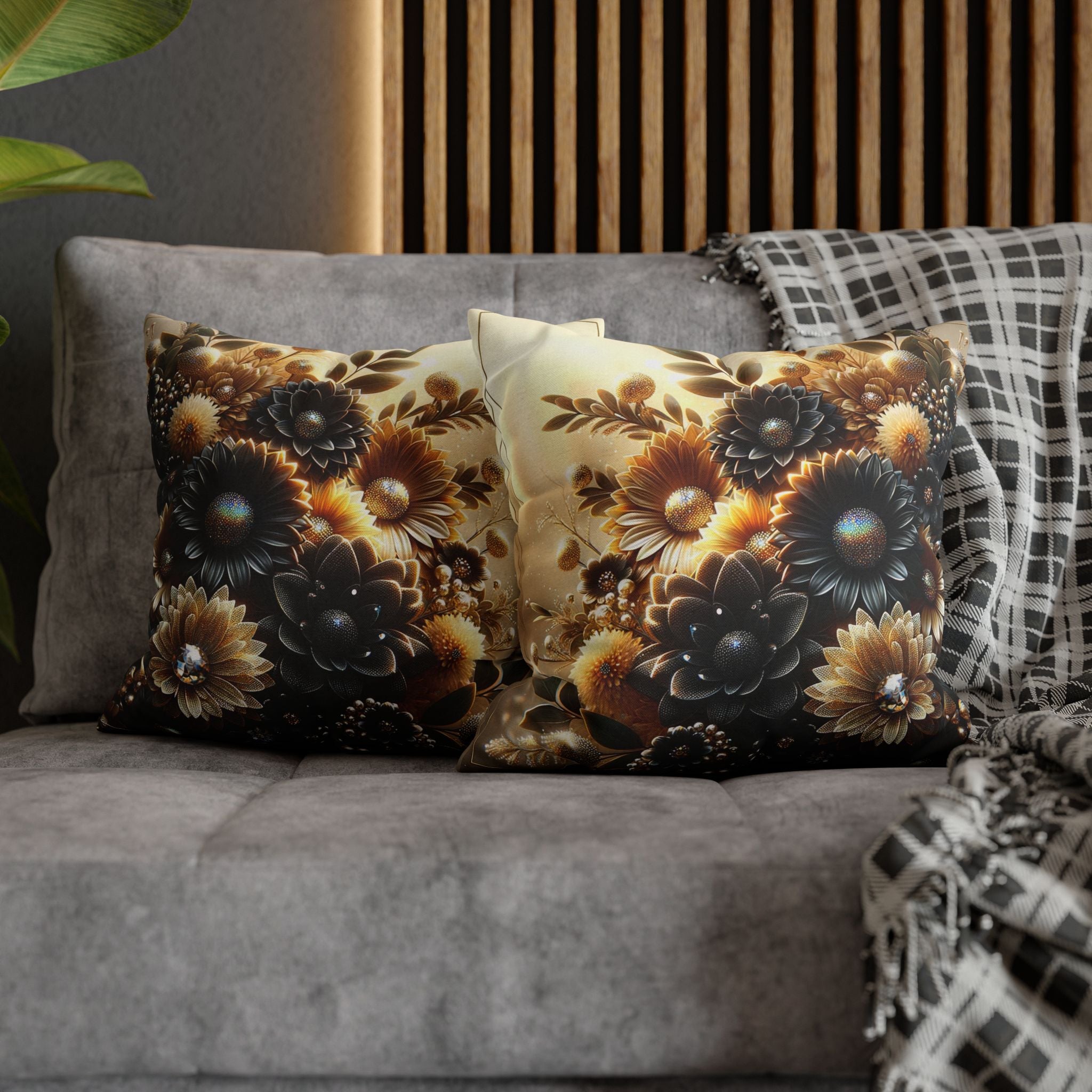Black-golden Bouquet (2) - Polyester Square Pillowcase