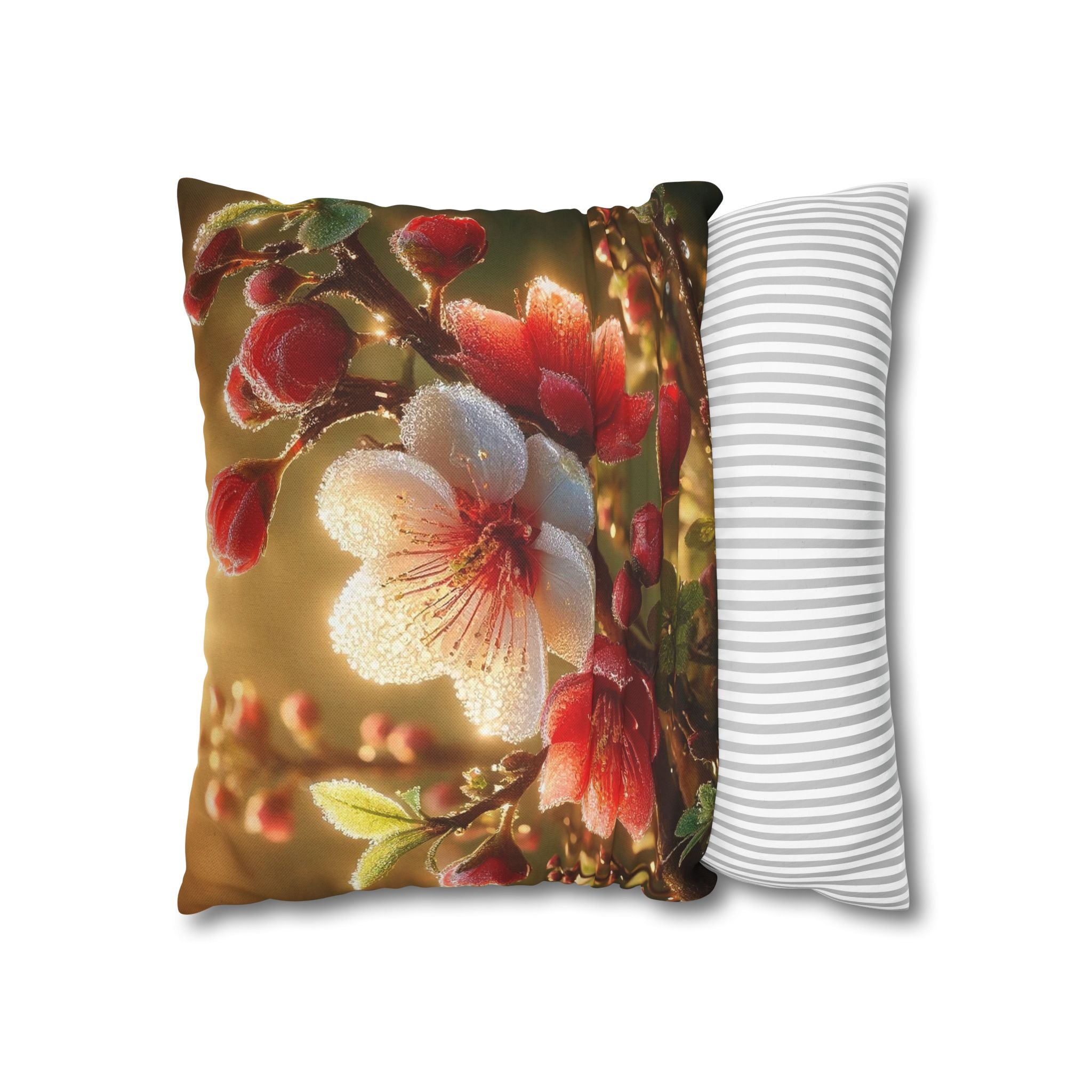 Red & white flowers in light background - Polyester Square Pillowcase