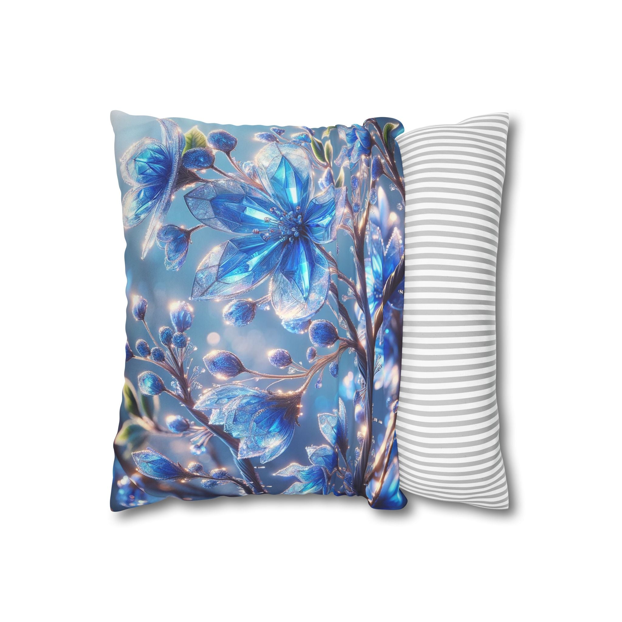 Blue, diamond flowers (with blue background) - Suede Square Pillowcase