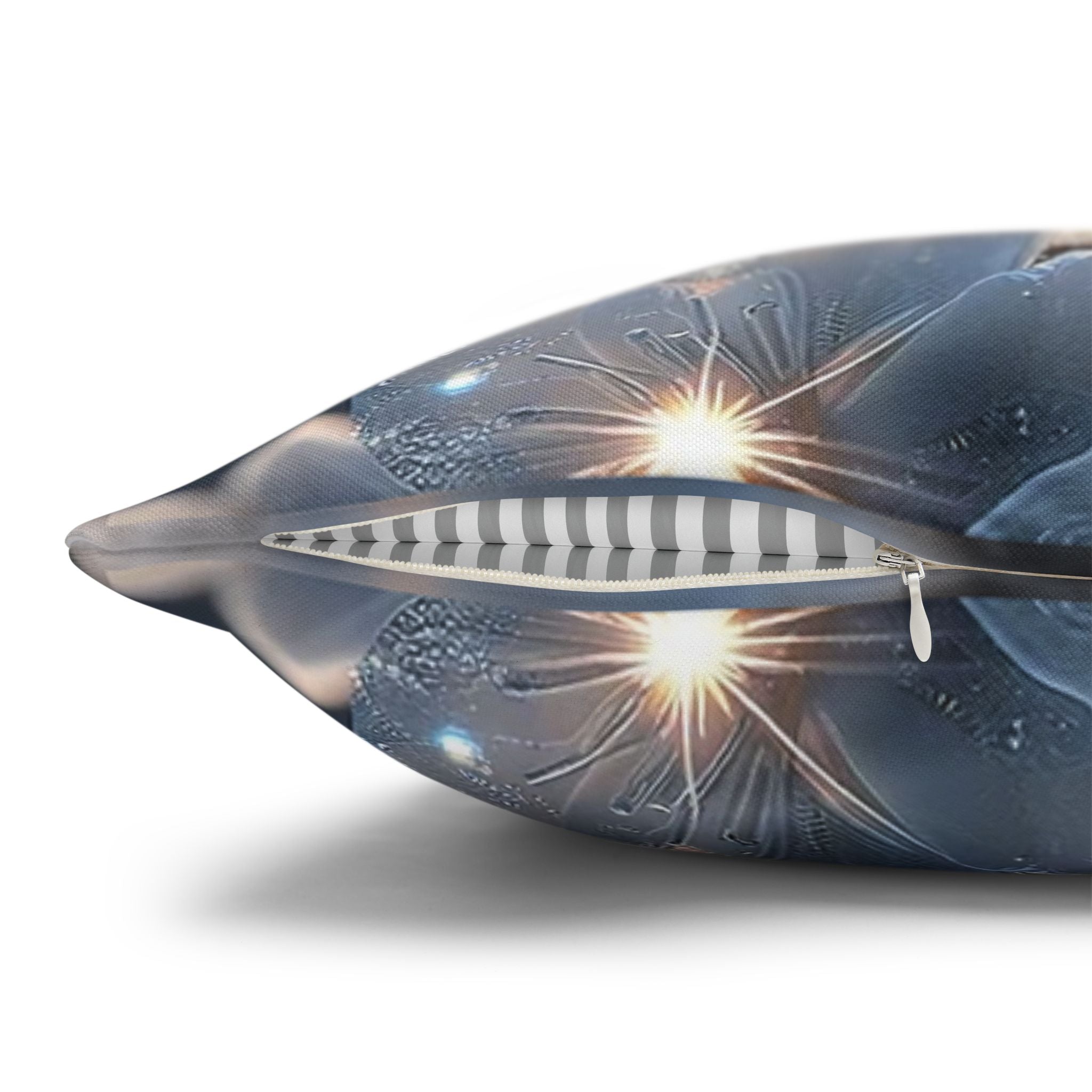 Silver-coloured flowers on grey background - Polyester Square Pillowcase