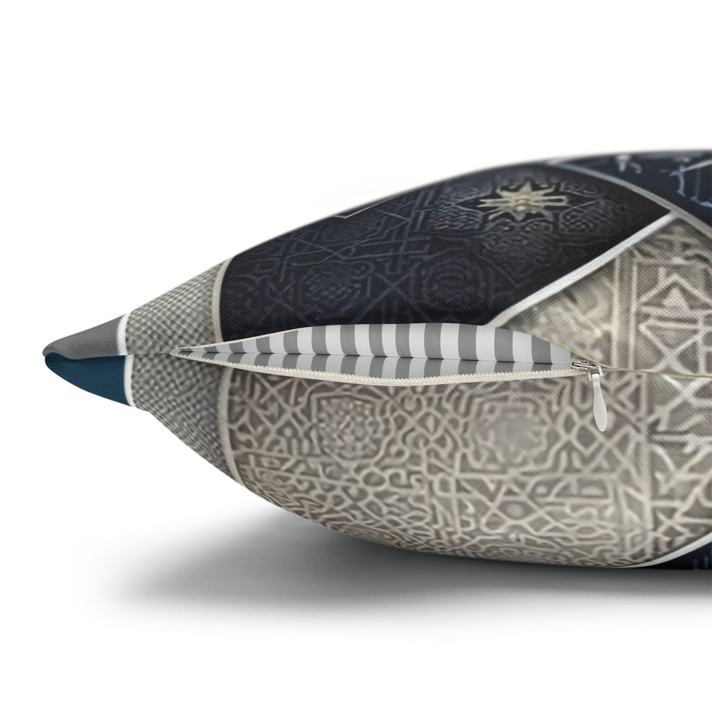 Islamic Art, Silver-blue - Polyester Square Pillowcase
