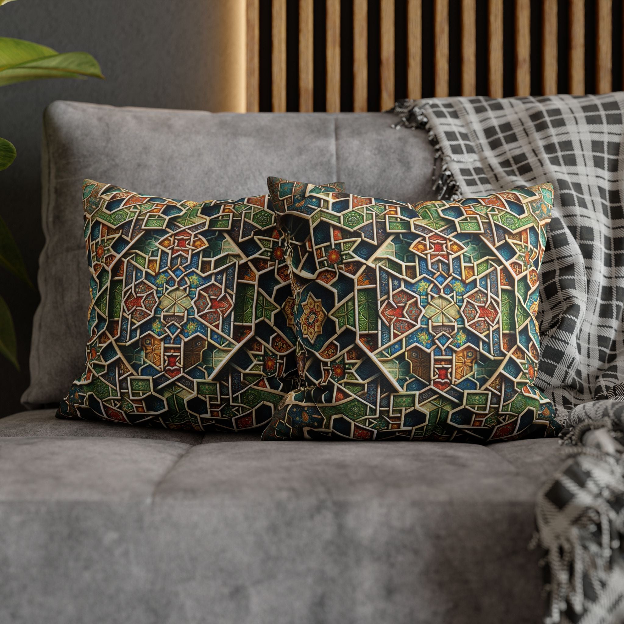 Persian art, orange-green - Polyester Square Pillowcase