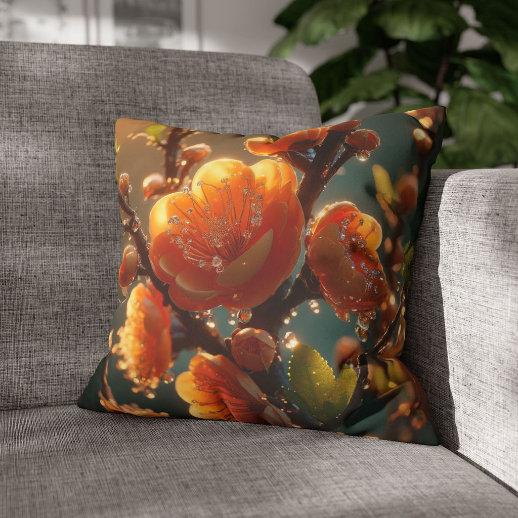 Orange coloured flowers  - Suede Square Pillowcase