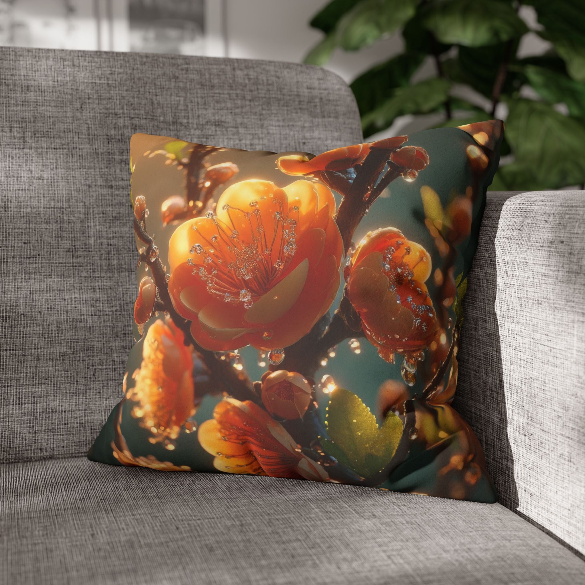 Orange coloured flowers  - Suede Square Pillowcase