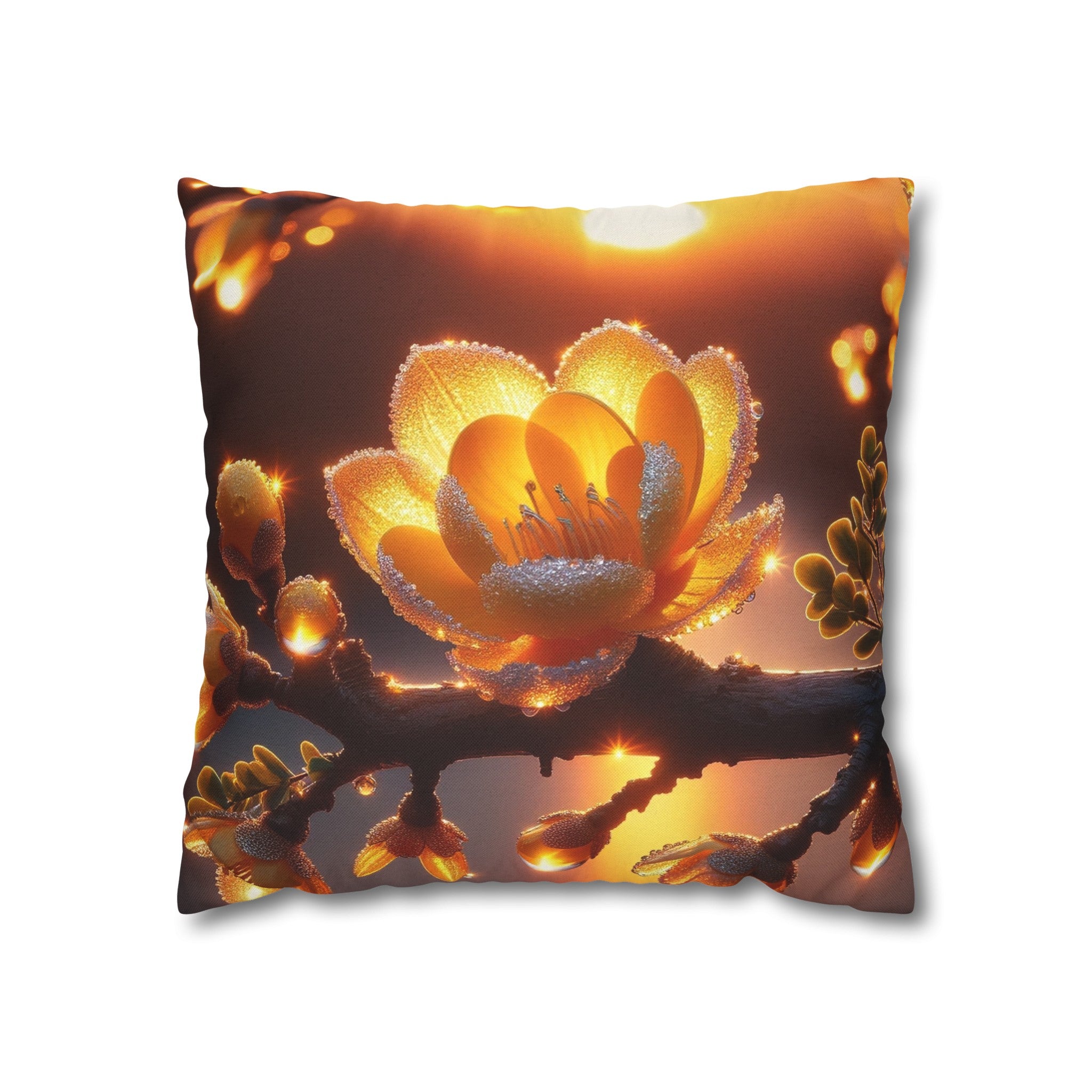 Yellow diamond flowers (1) - Polyester Square Pillowcase