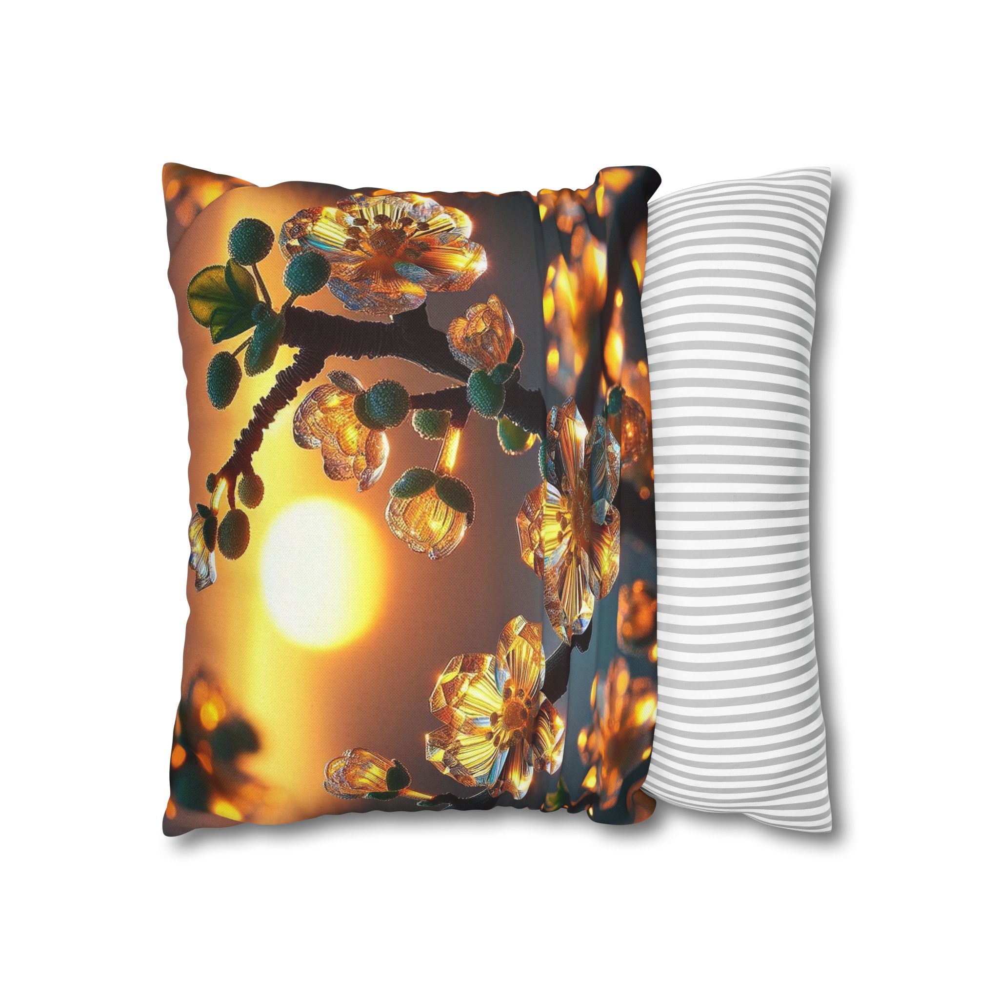 Yellow flowers in sunset - Polyester Square Pillowcase