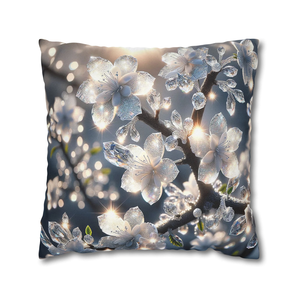 Silver-coloured flowers on grey background - Polyester Square Pillowcase