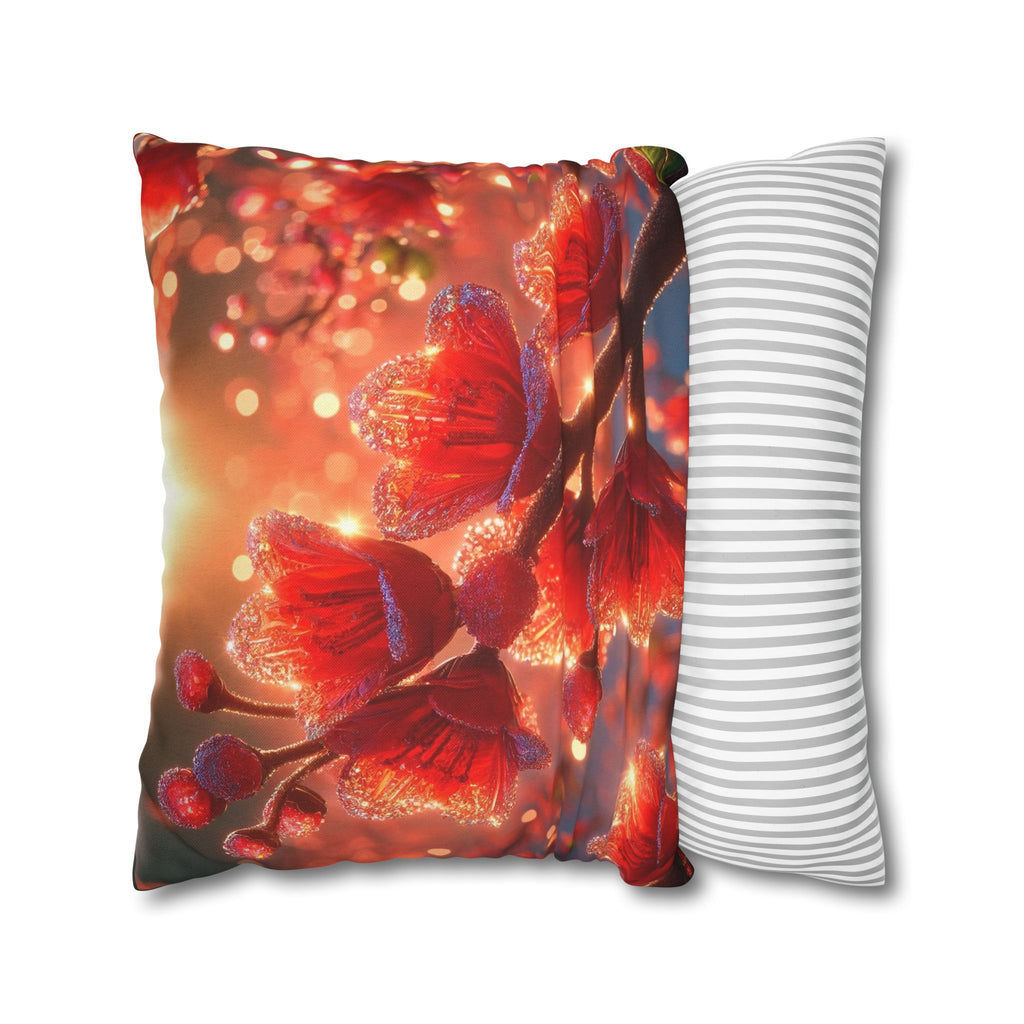 Red shiny flowers (1)  - Polyester Square Pillowcase