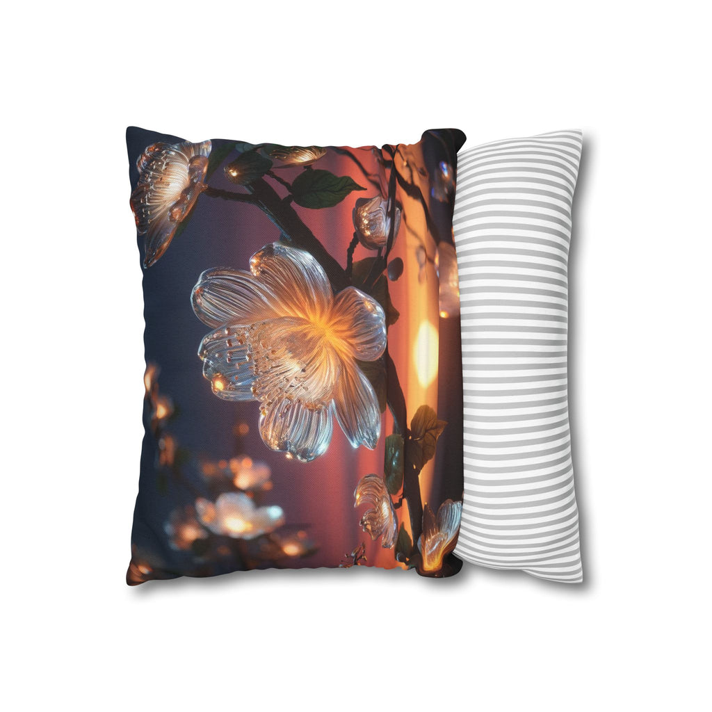 Diamond-white flowers (in sunset) - Polyester Square Pillowcase