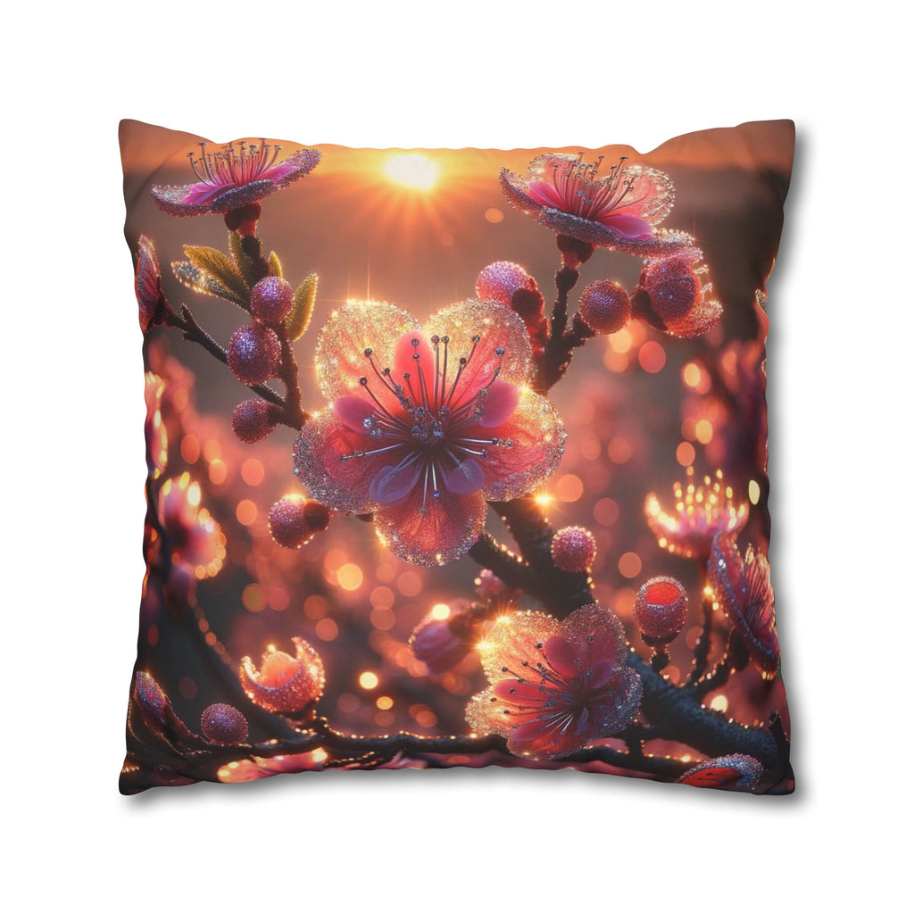 Pink diamond flowers (in sunset) - Suede Square Pillowcase