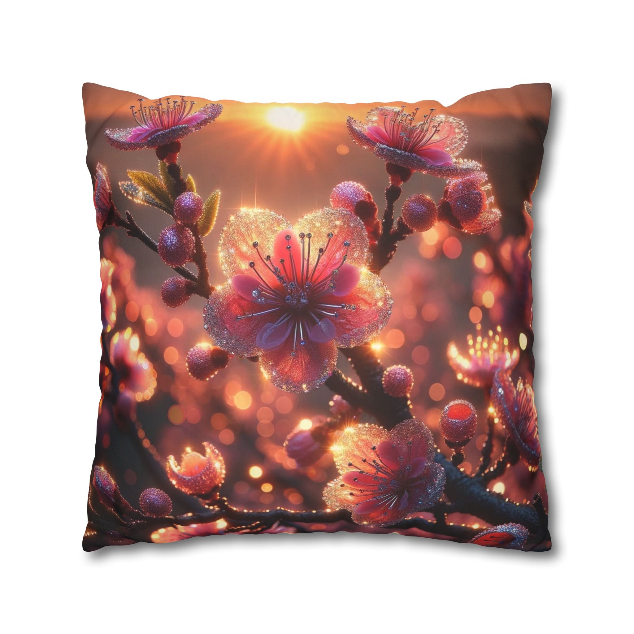 Pink diamond flowers (in sunset) - Suede Square Pillowcase