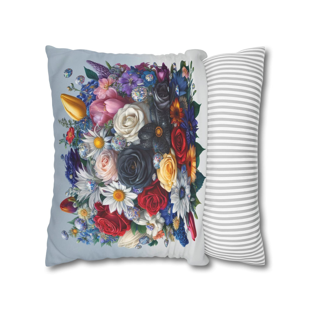 Colourful Bouquet (blue background) - Suede Square Pillowcase