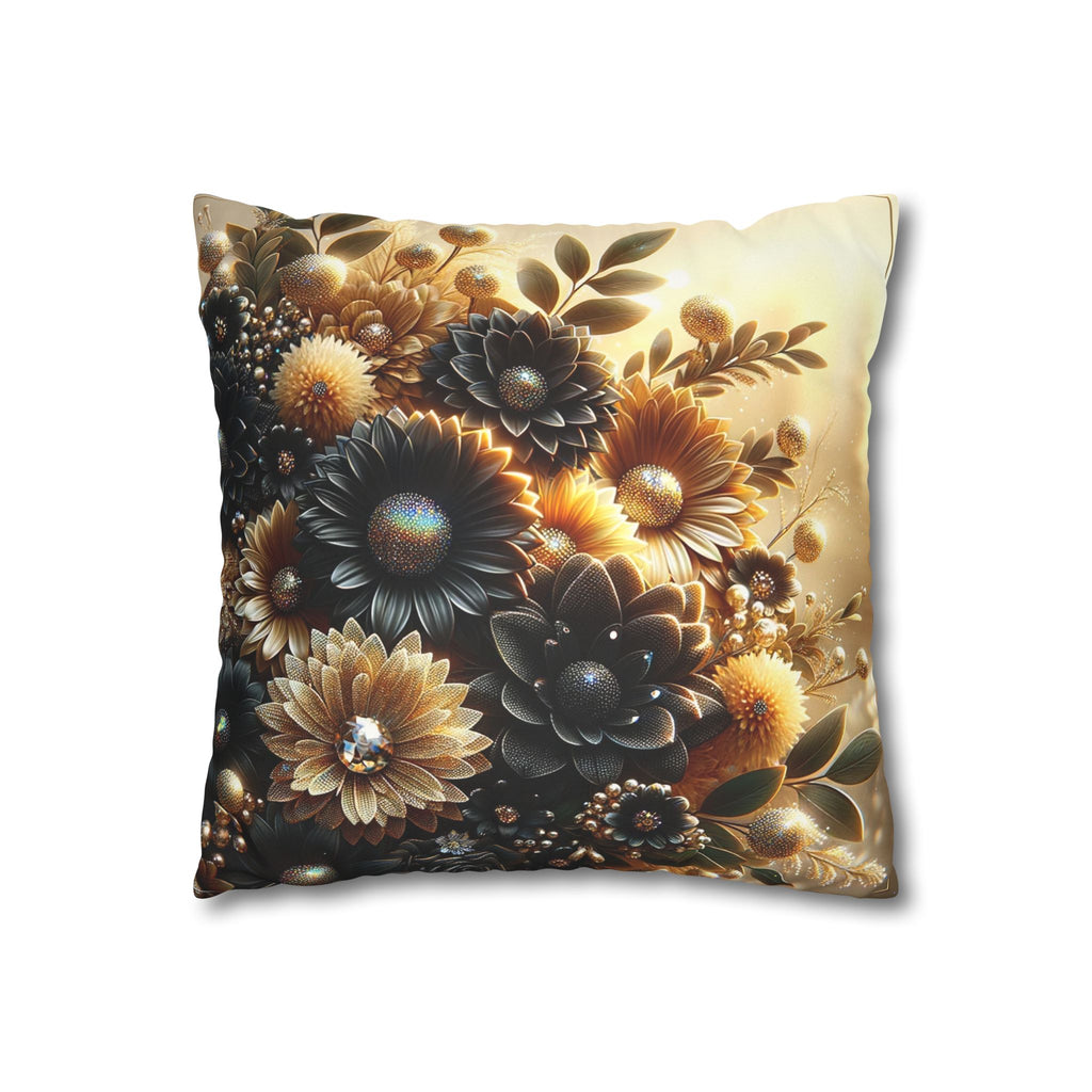 Black and golden Bouquet (with golden background) - Suede Square Pillowcase