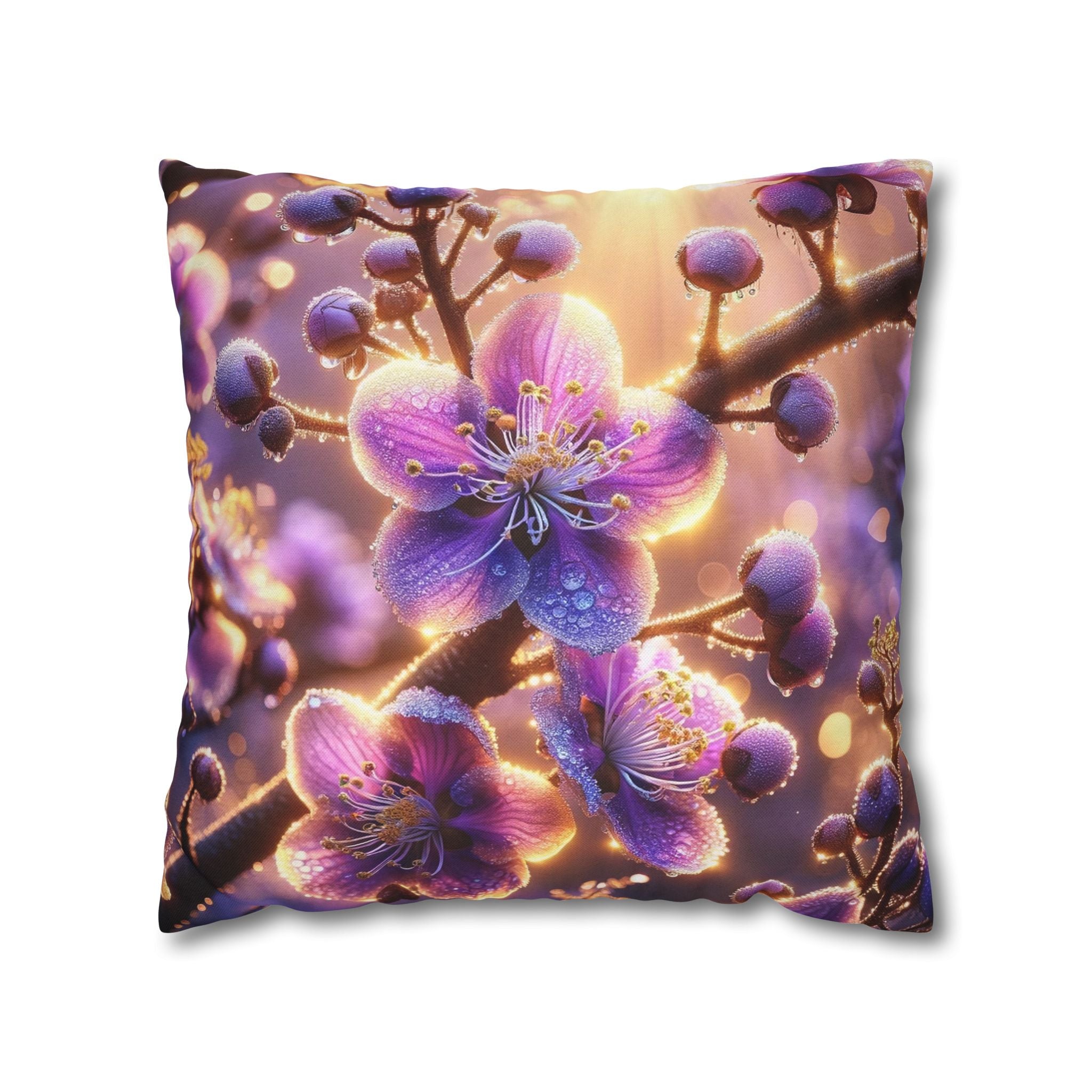 Purple-white, diamond flowers - Polyester Square Pillowcase