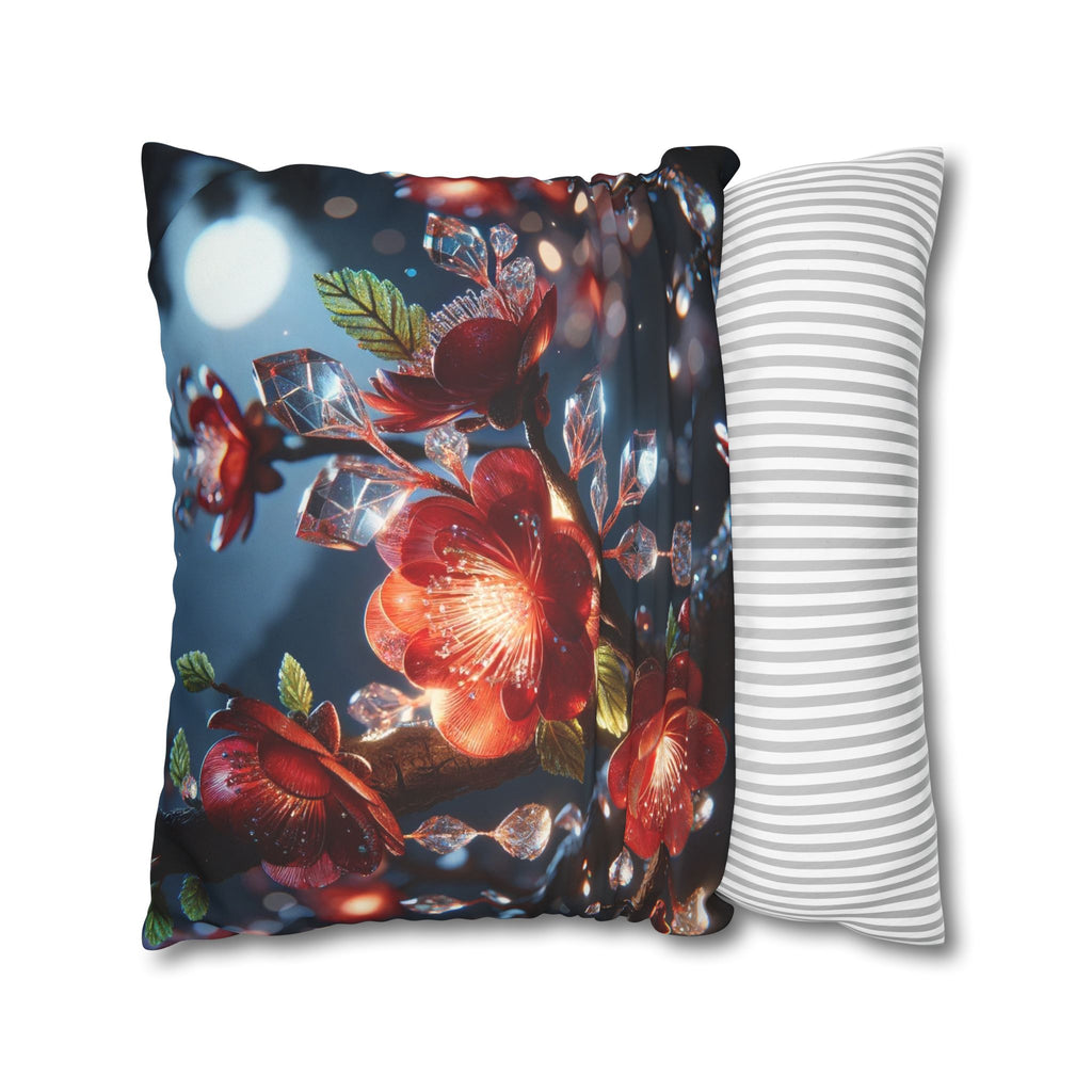 Red diamond flowers (in moonlight) - Suede Square Pillowcase