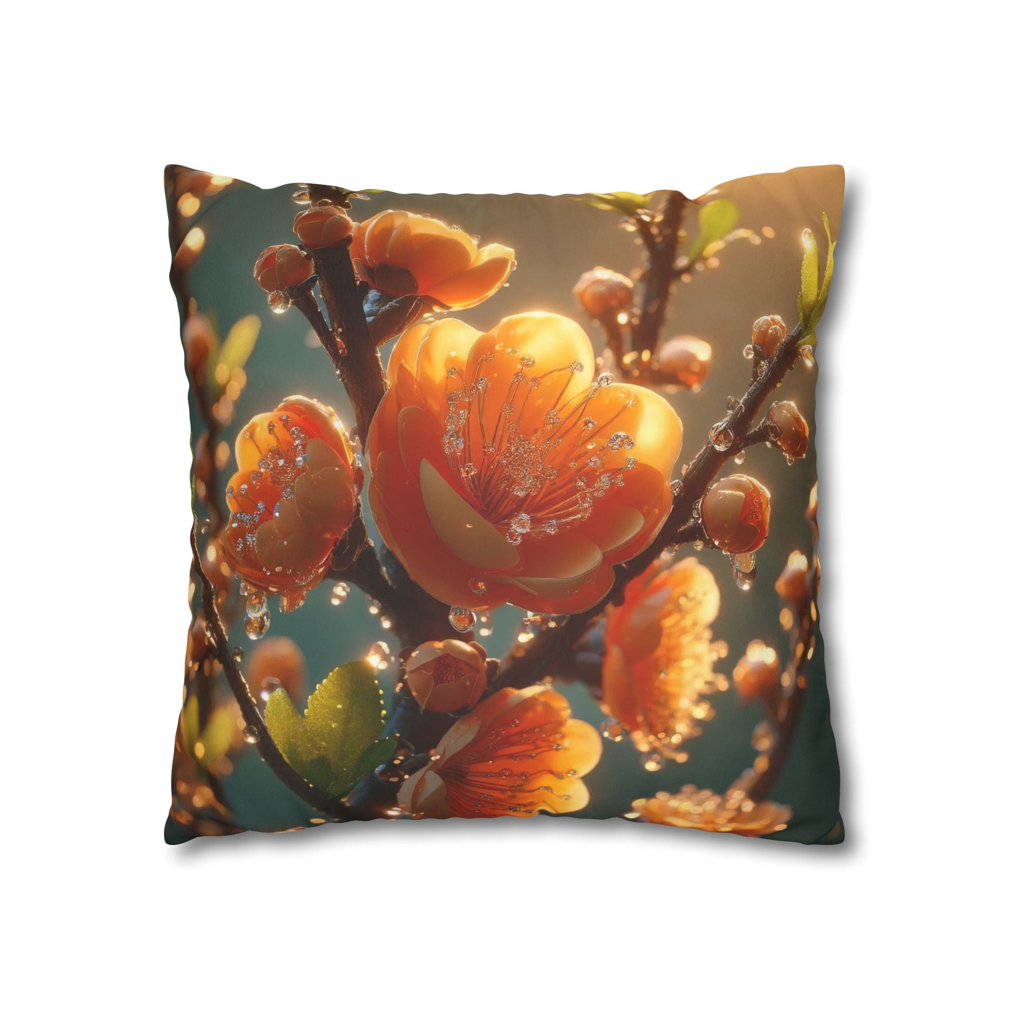 Orange coloured flowers  - Suede Square Pillowcase