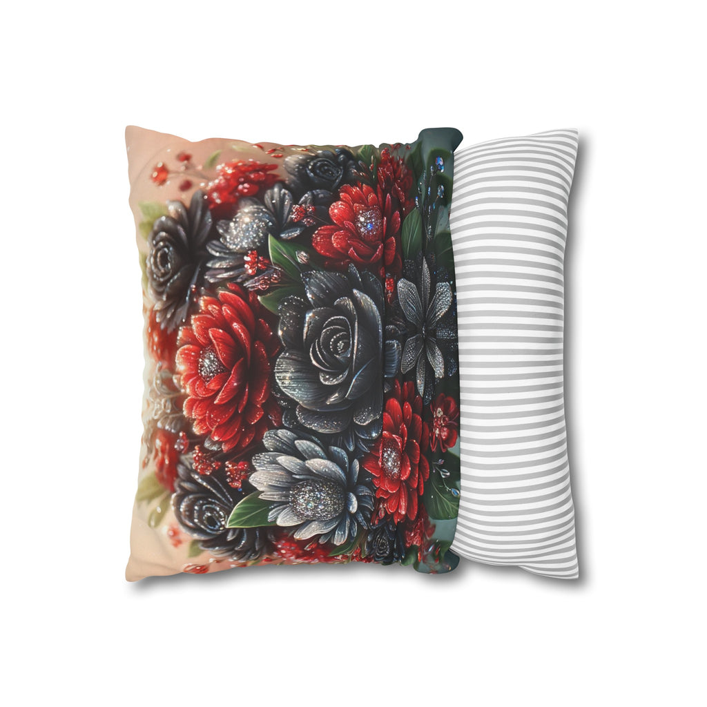 Bouquet with Black and Red flowers - Suede Square Pillowcase