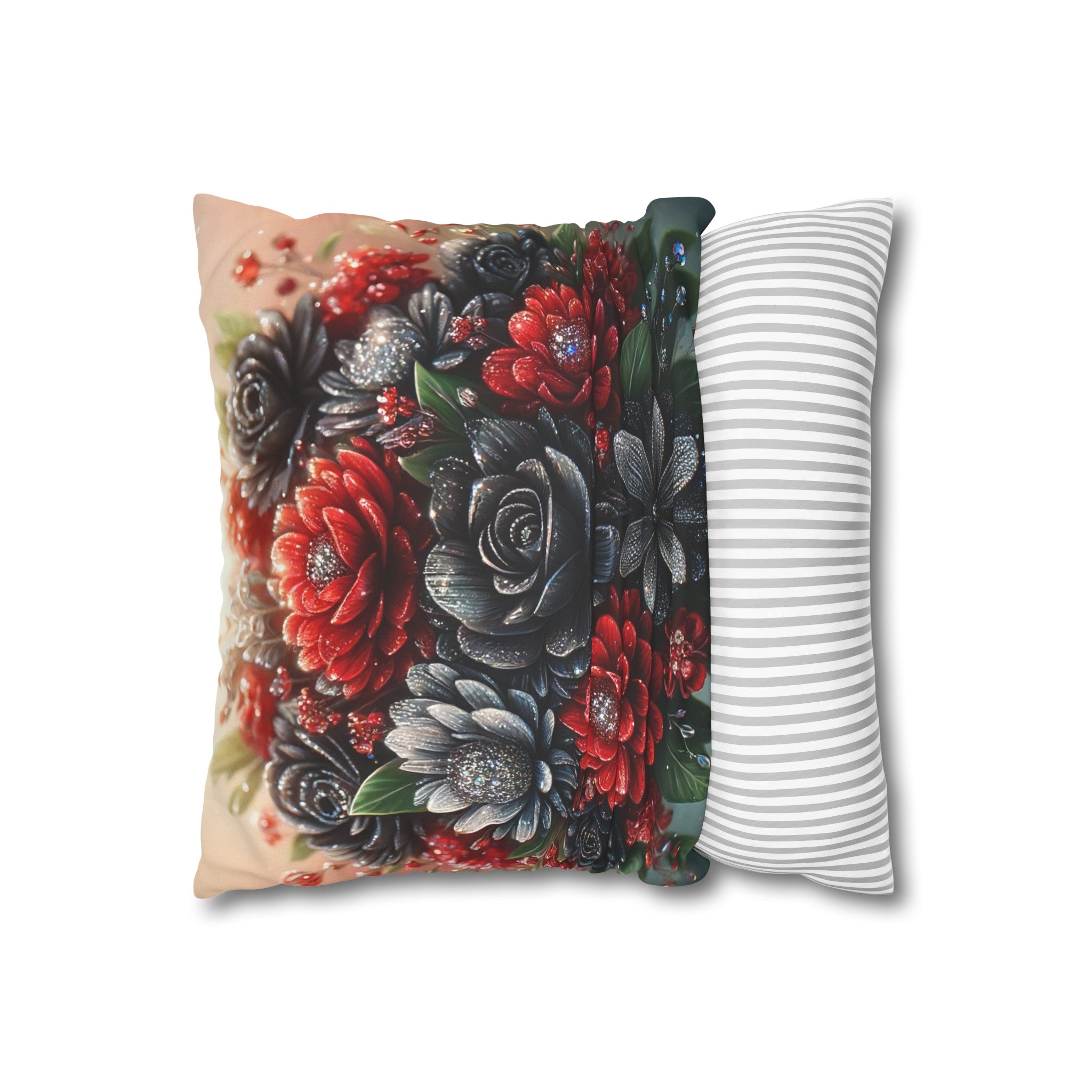 Bouquet with Black and Red flowers - Suede Square Pillowcase