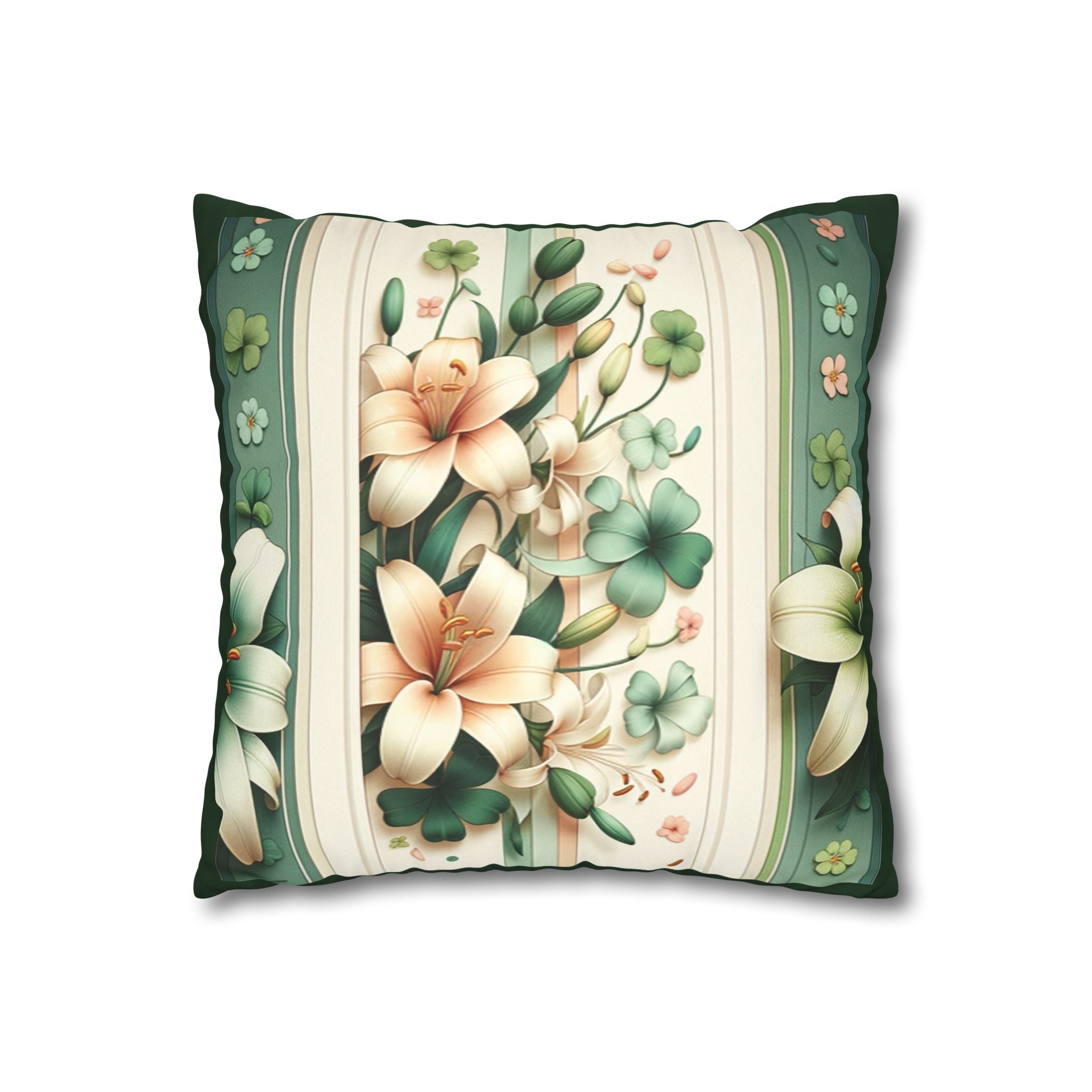Green and white lilies - Suede Square Pillowcase