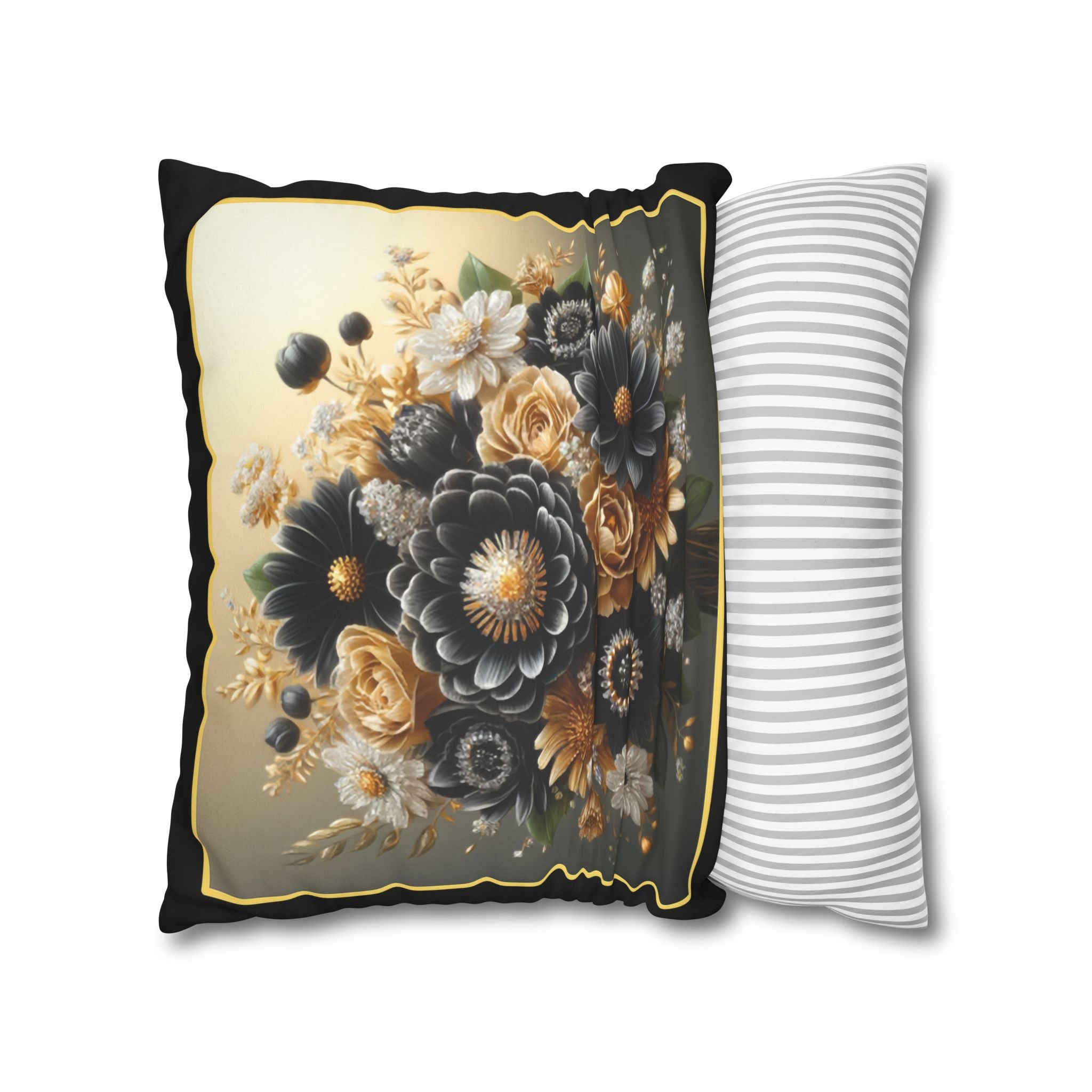 Black & gold (with golden outline) - Suede Square Pillowcase