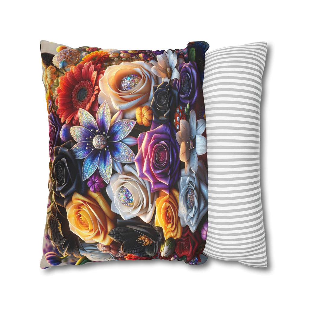 Colourful Bouquet of big flowers- Suede Square Pillowcase