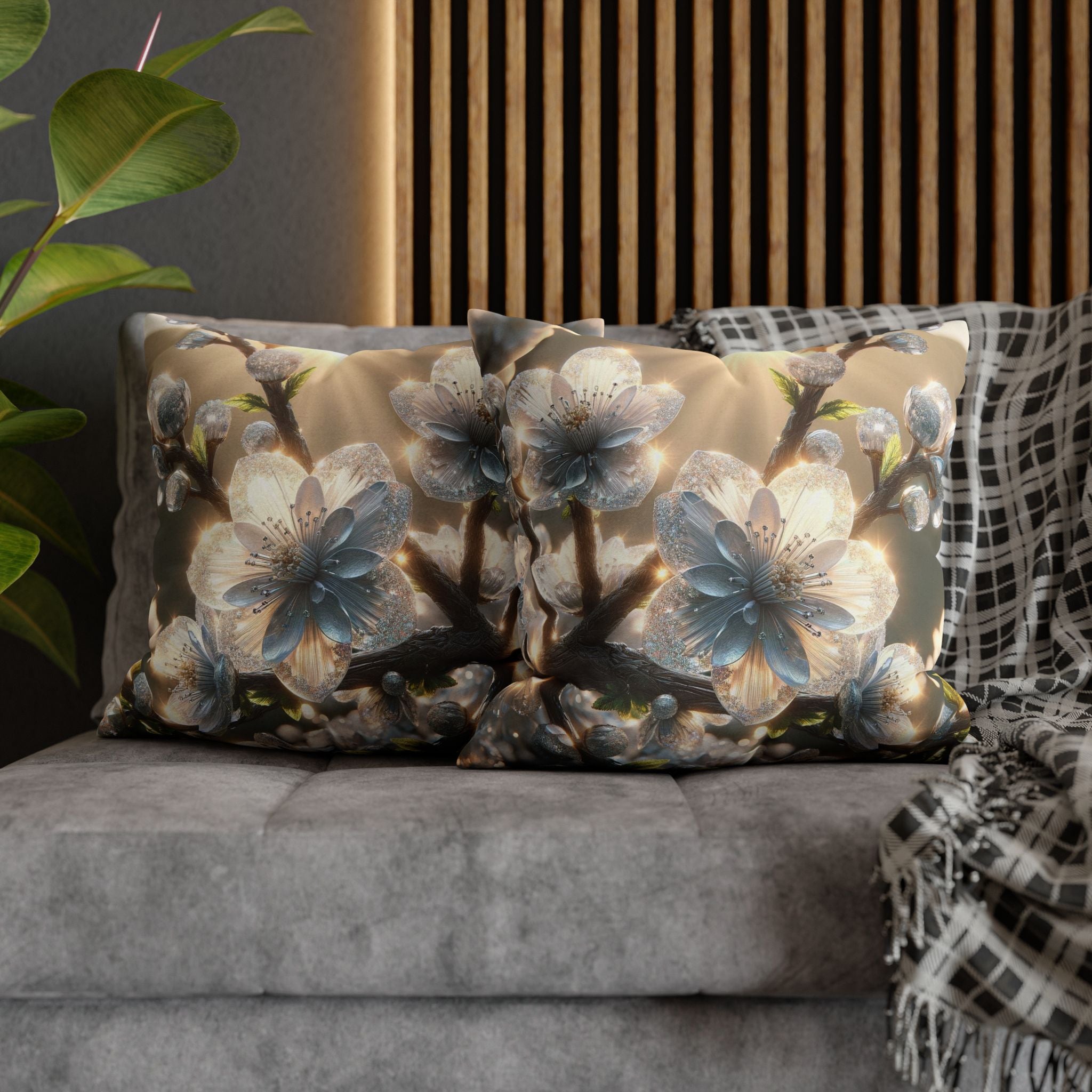 Silver-white diamond flowers - Polyester Square Pillowcase