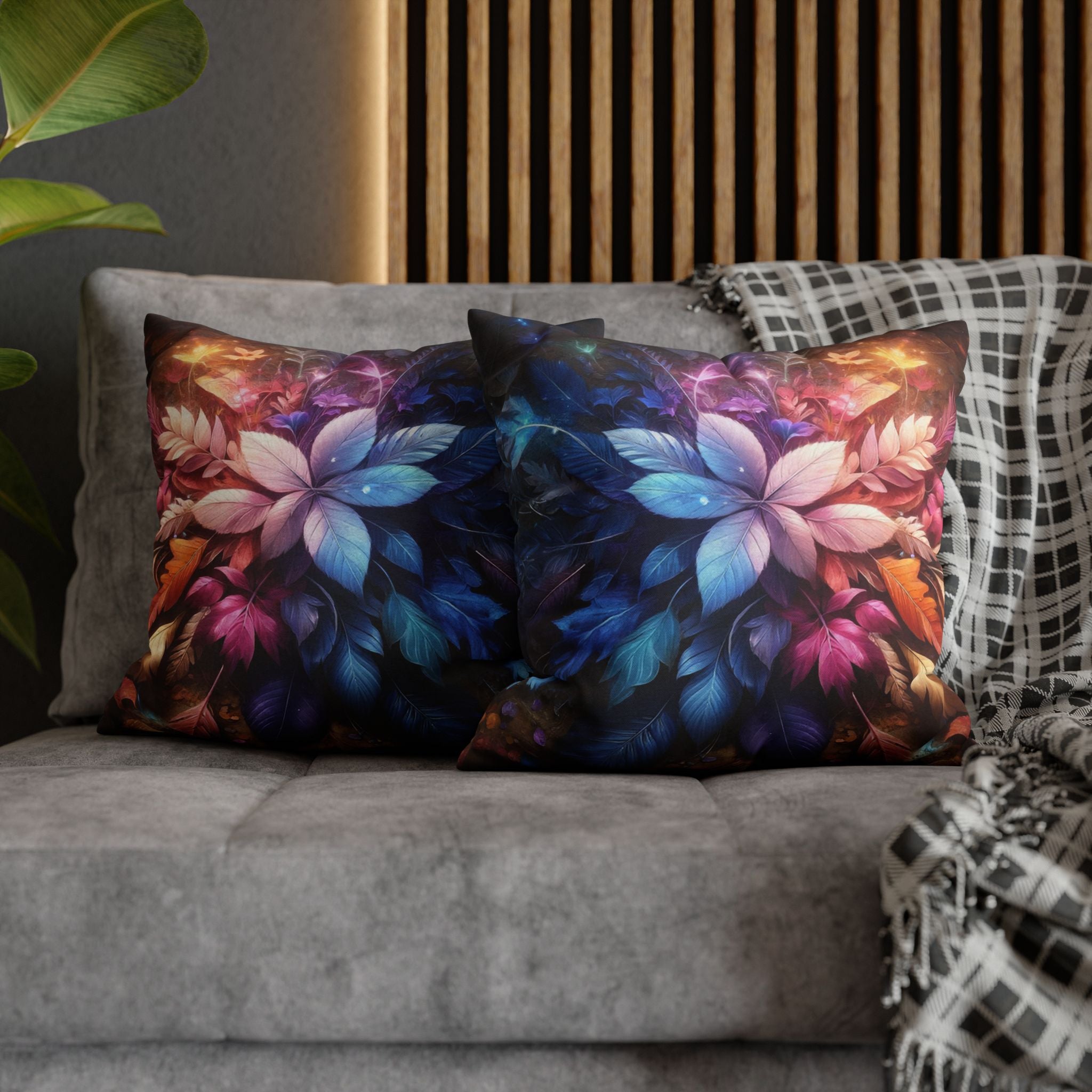 Pastel coloured magical Leaves - Polyester Square Pillowcase