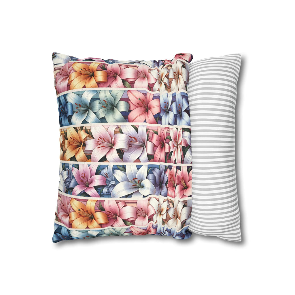 Pastel coloured Lilies in columns - Polyester Square Pillowcase