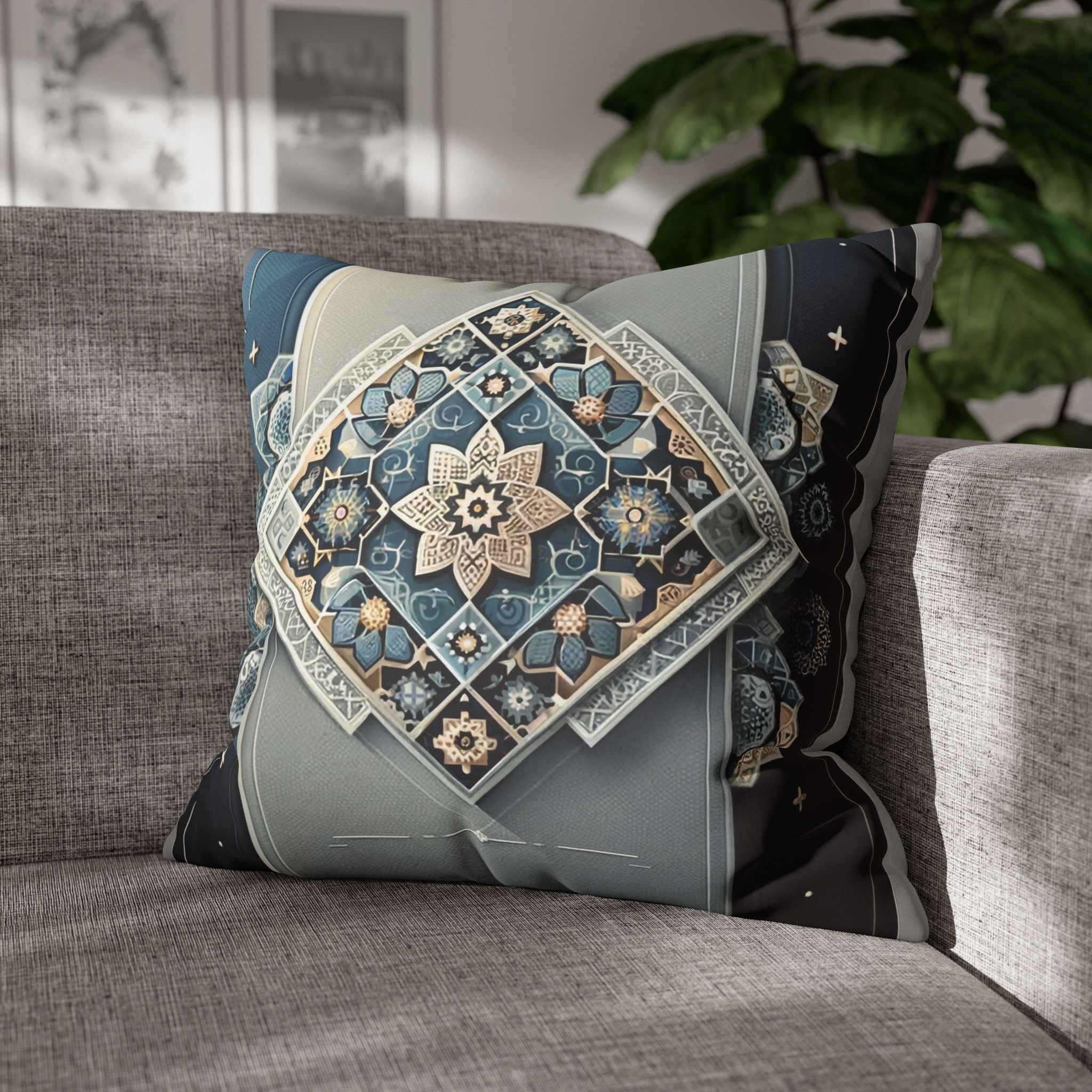 Islamic Art (blue-grey) - Suede Square Pillowcase