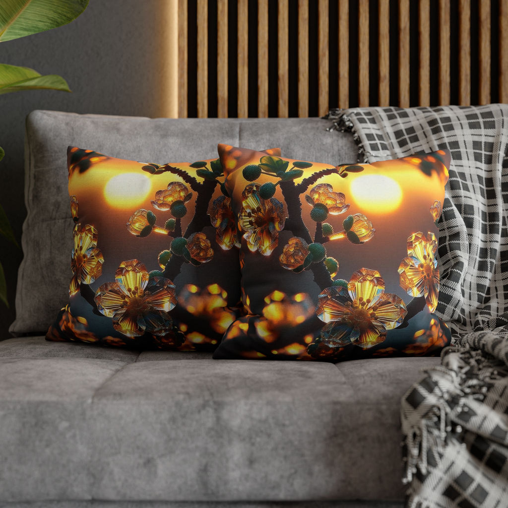 Yellow flowers in sunset - Polyester Square Pillowcase