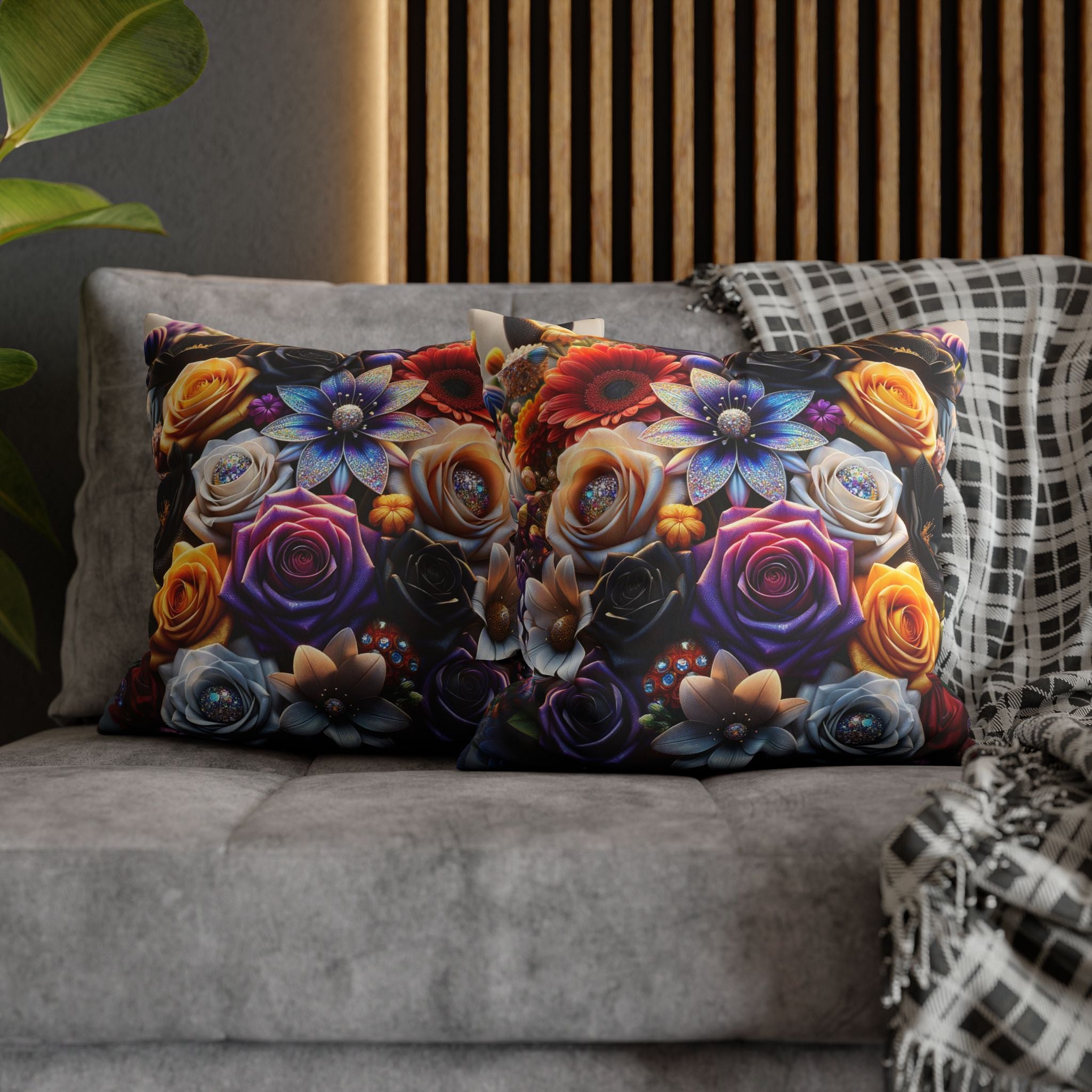 Colourful Bouquet of big flowers- Suede Square Pillowcase