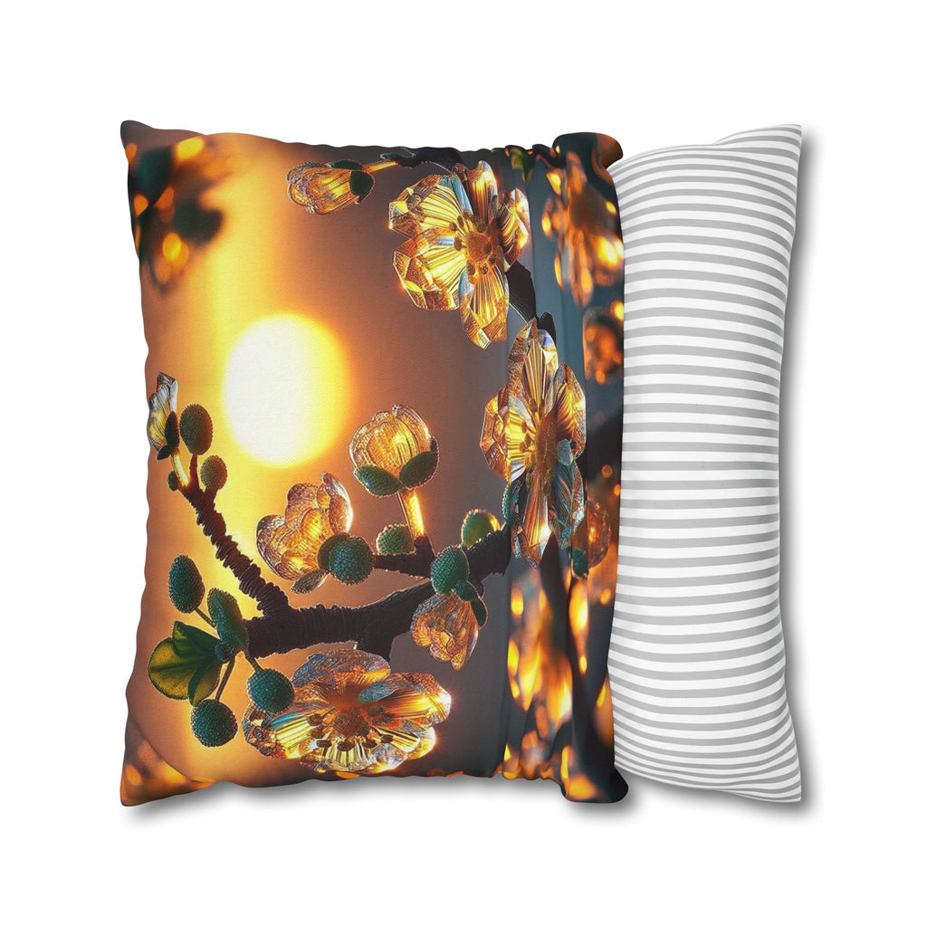 Yellow flowers in sunset - Polyester Square Pillowcase