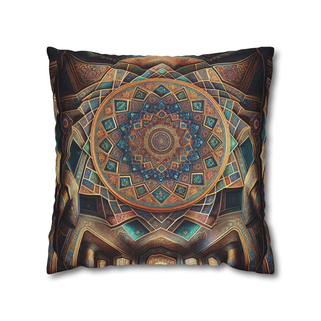 Persian art, brown-blue - Polyester Square Pillowcase