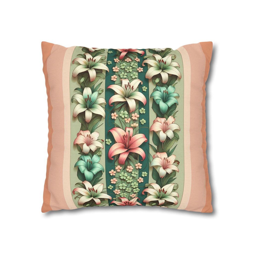 Lilies on peach background - Polyester Square Pillowcase