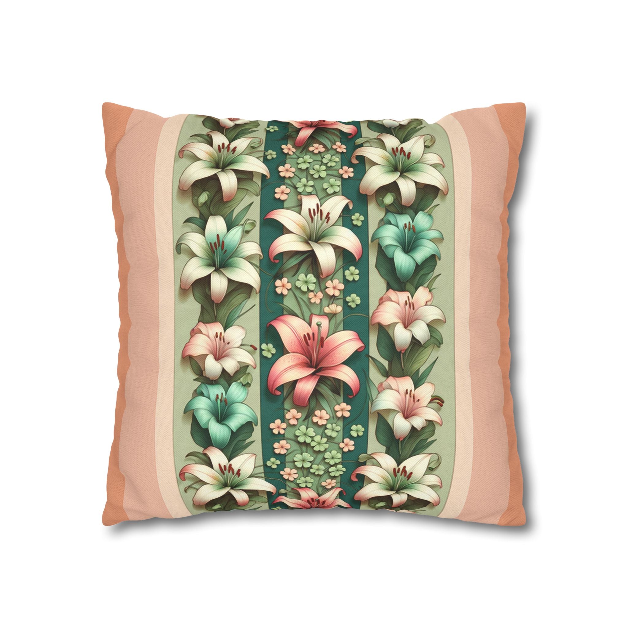 Lilies on peach background - Polyester Square Pillowcase