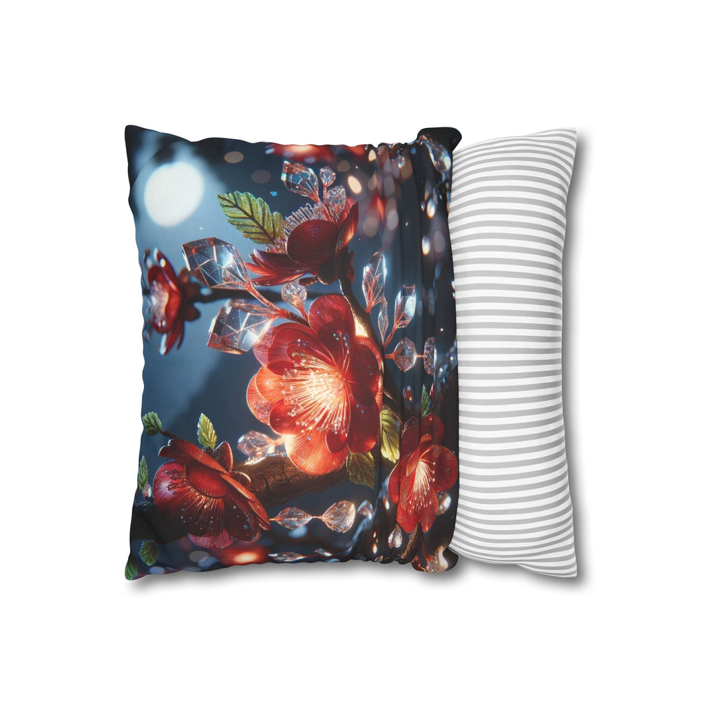 Red diamond flowers (in moonlight) - Suede Square Pillowcase