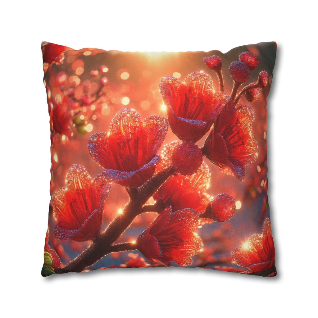 Red-diamond flowers (on red background) -  Polyester Square Pillowcase