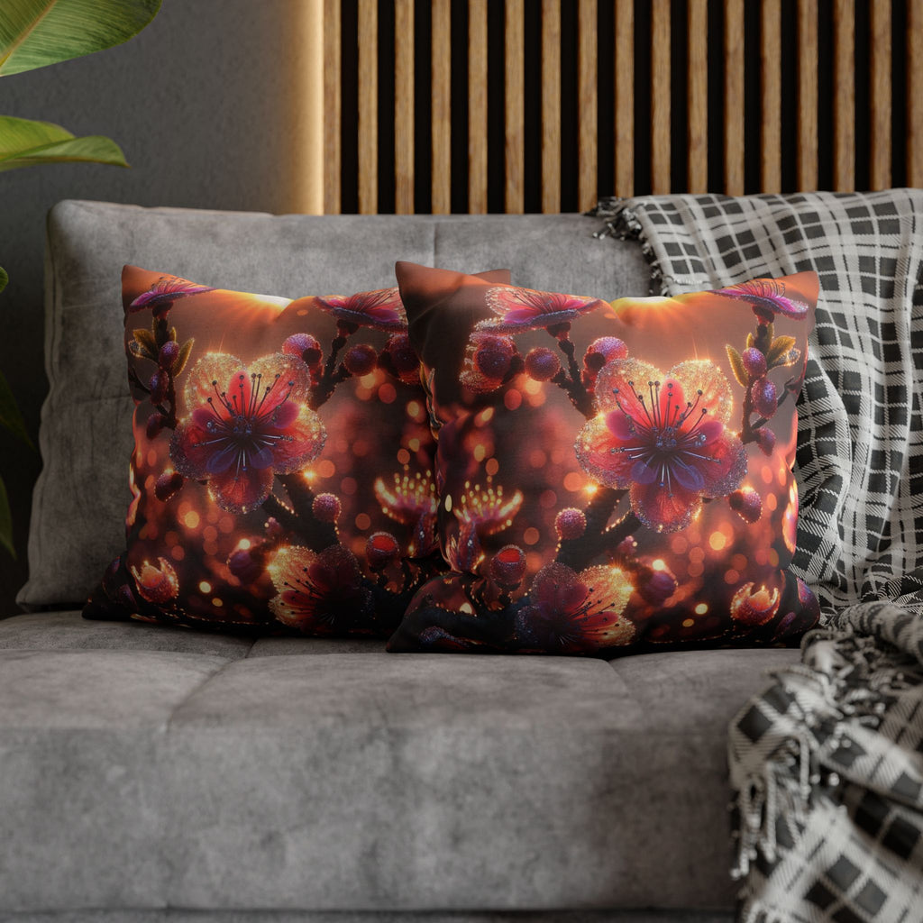 Pink flowers in sunset - Polyester Square Pillowcase