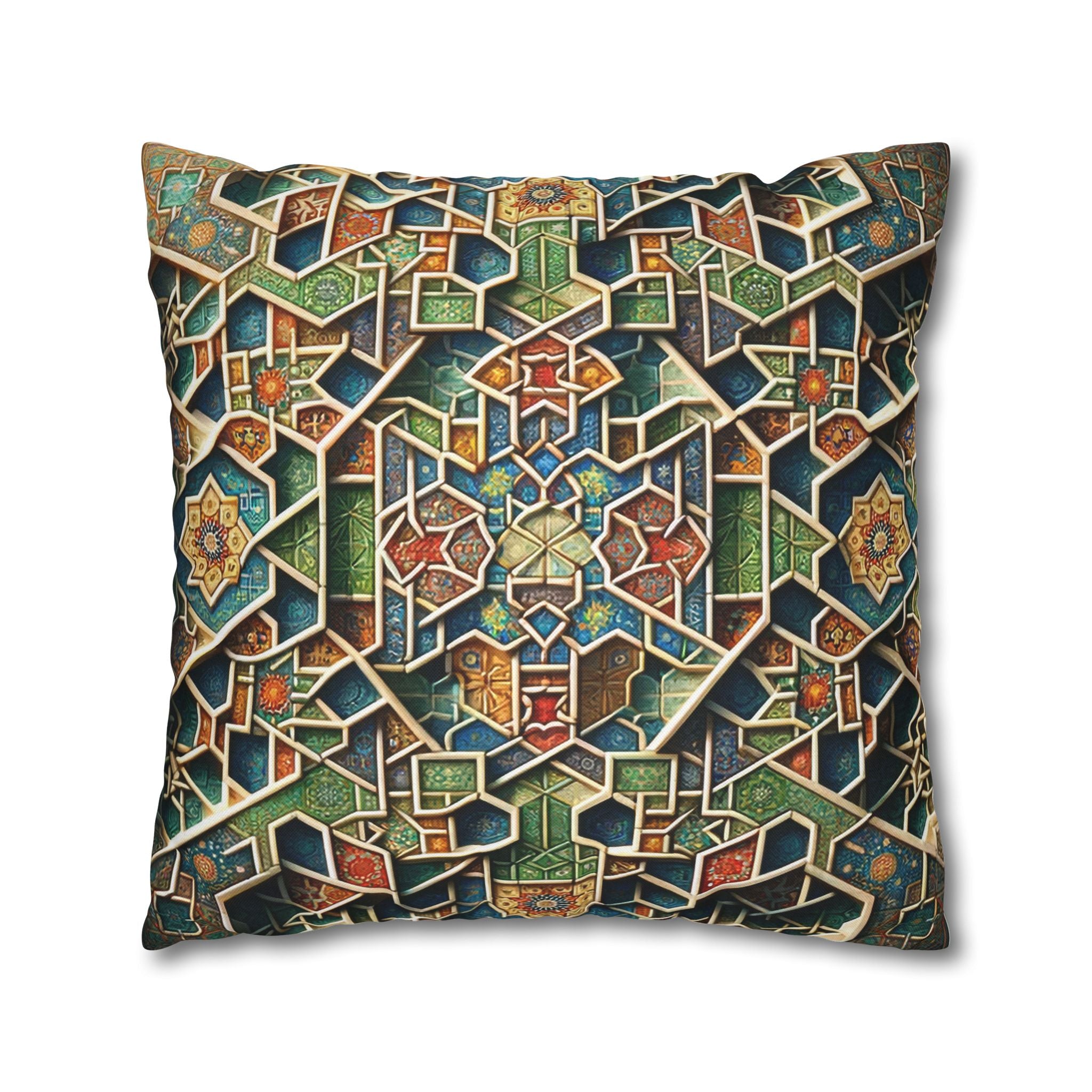 Persian art, orange-green - Polyester Square Pillowcase