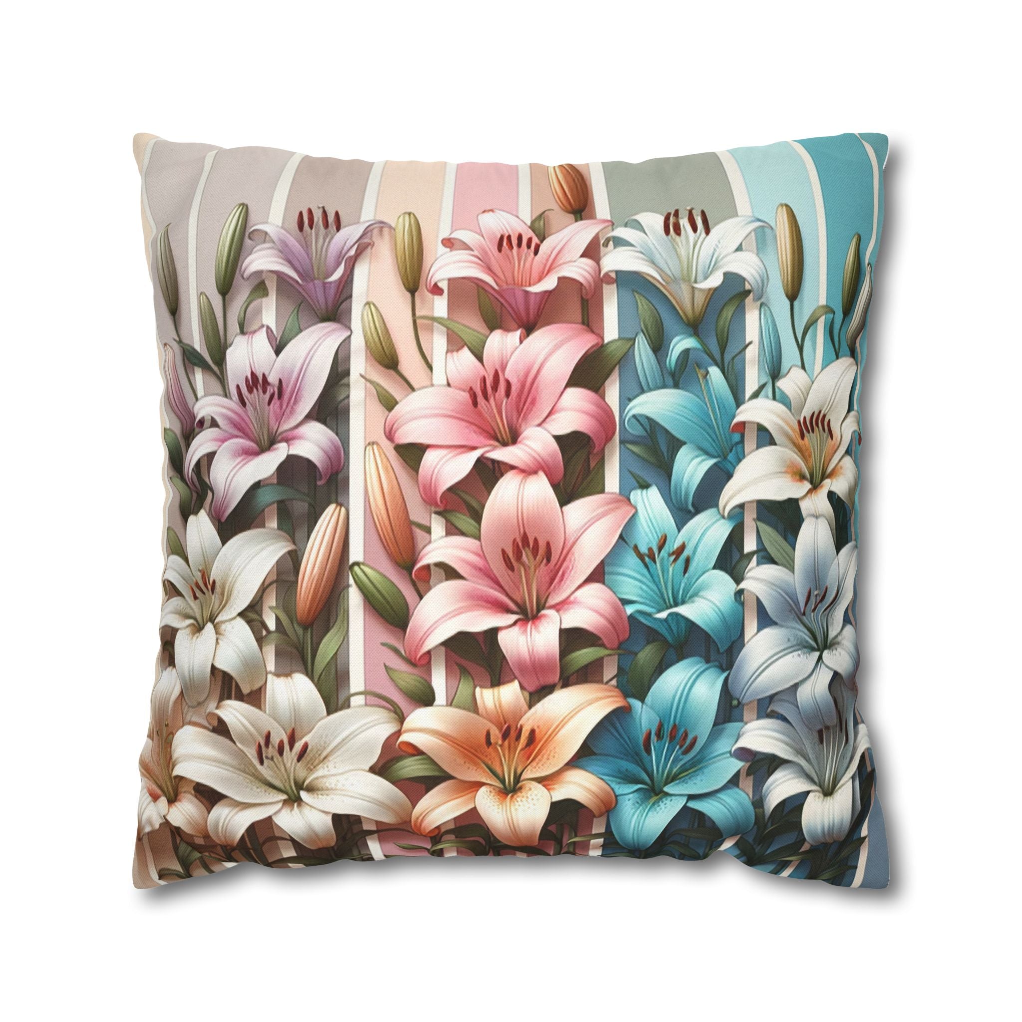 Colourful Lilies in line - Polyester Square Pillowcase